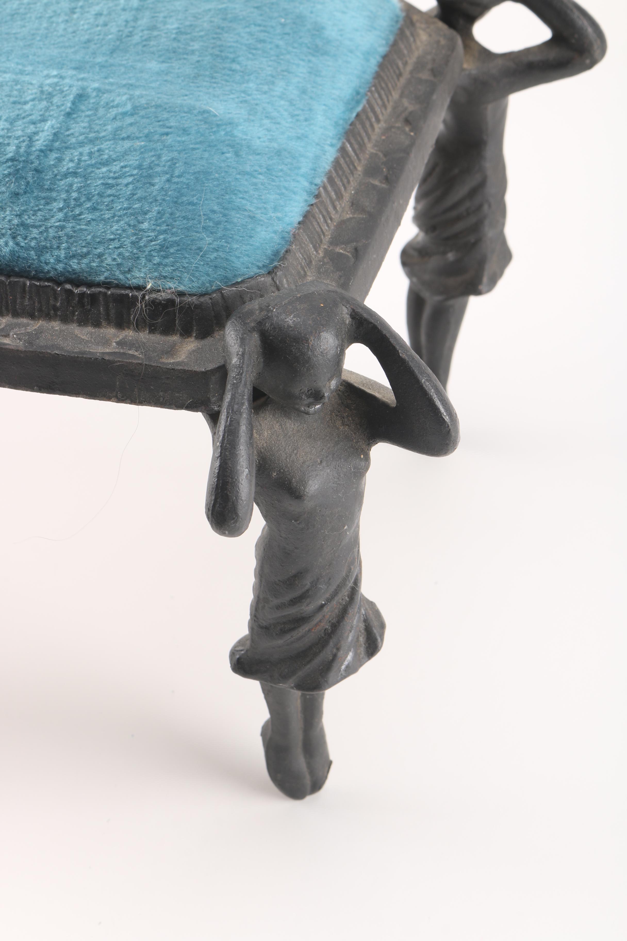 Matching Cast Iron Art Deco Footstools With Artistic Figural Legs