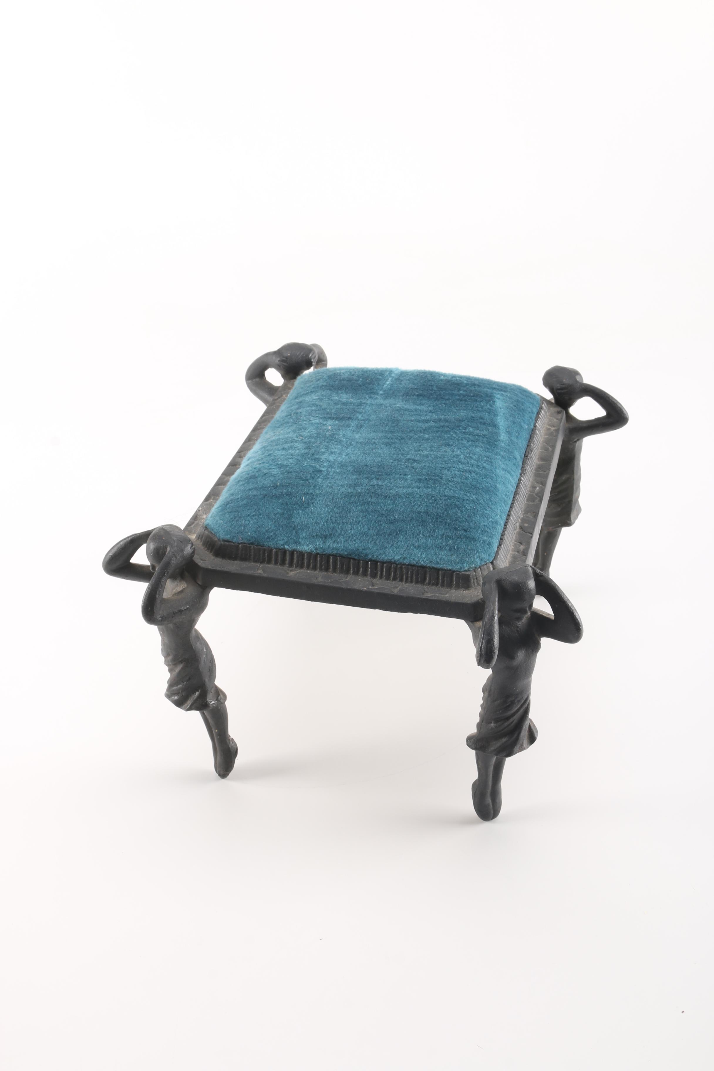 Matching Cast Iron Art Deco Footstools With Artistic Figural Legs