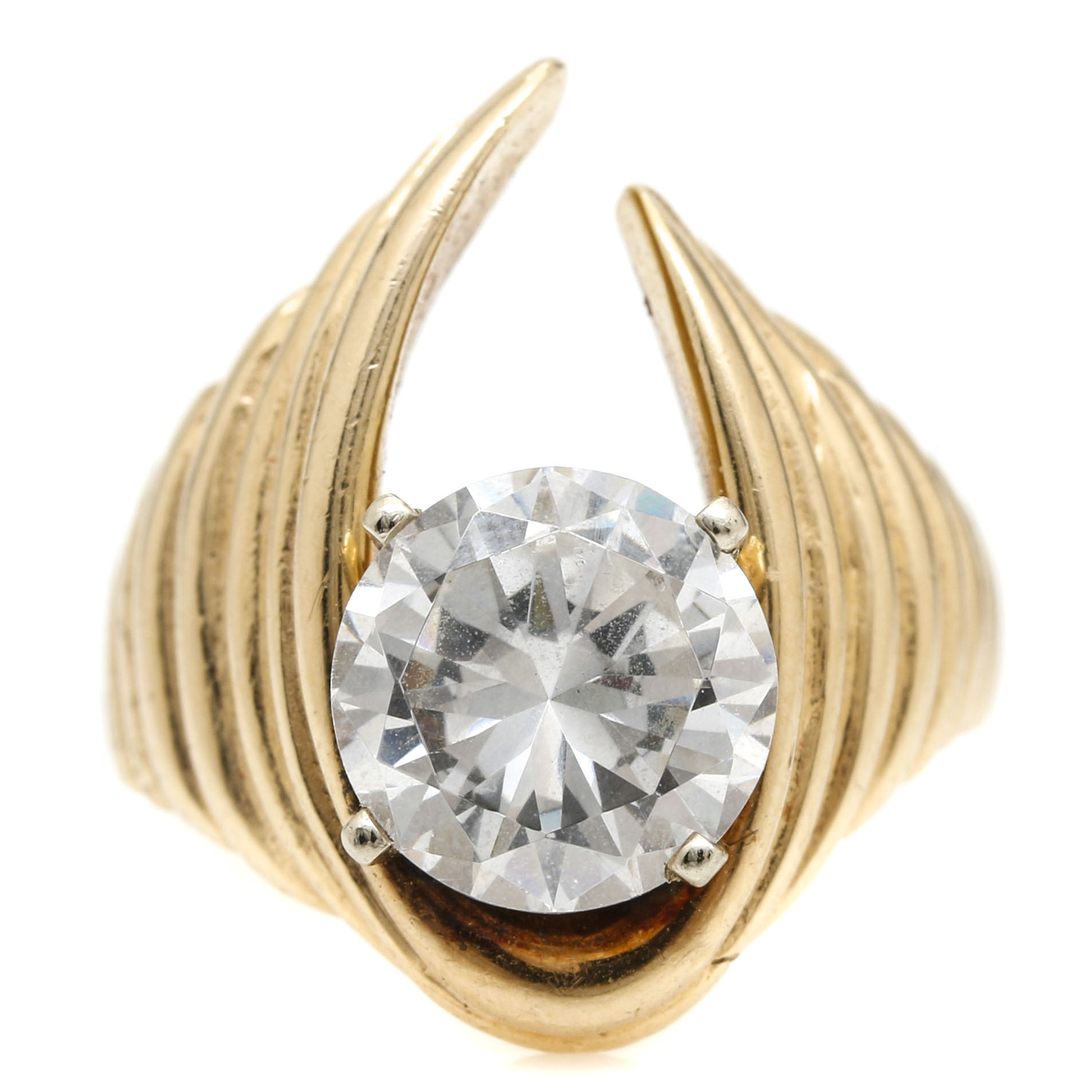 14K Yellow Gold Cubic Zirconia Abstract Ring