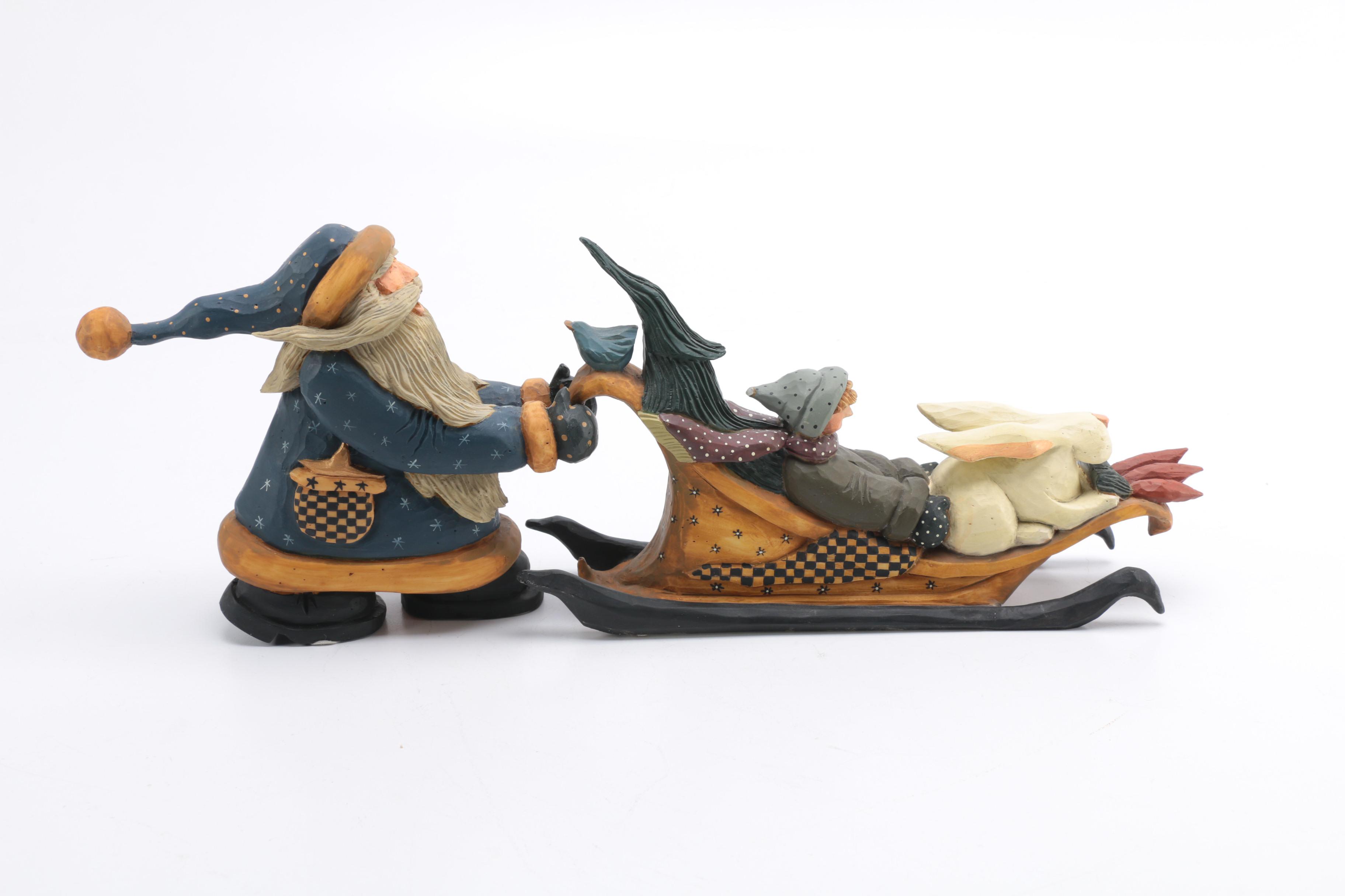 Williraye Studio Wooden Santa and Sleigh Figurine