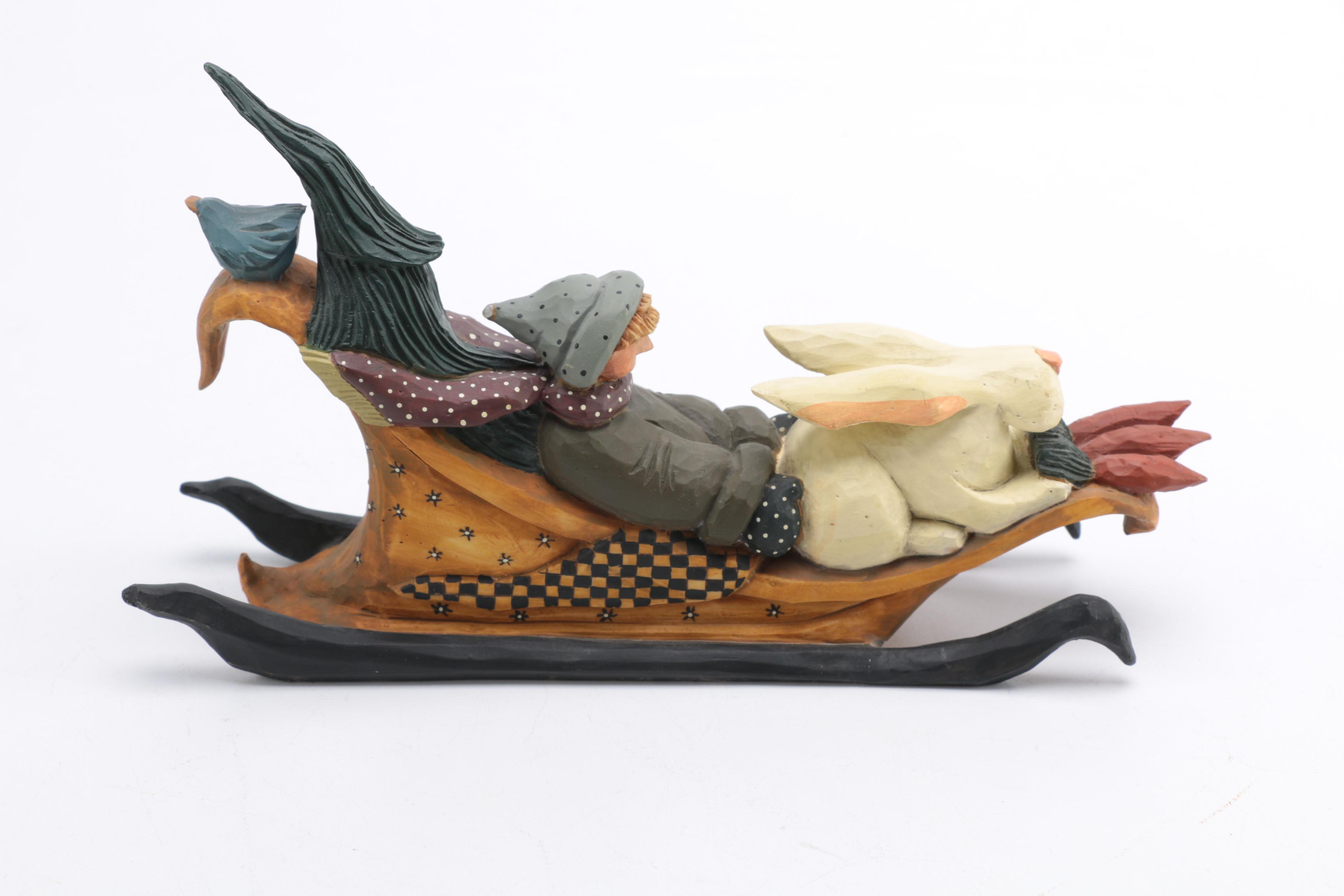 Williraye Studio Wooden Santa and Sleigh Figurine