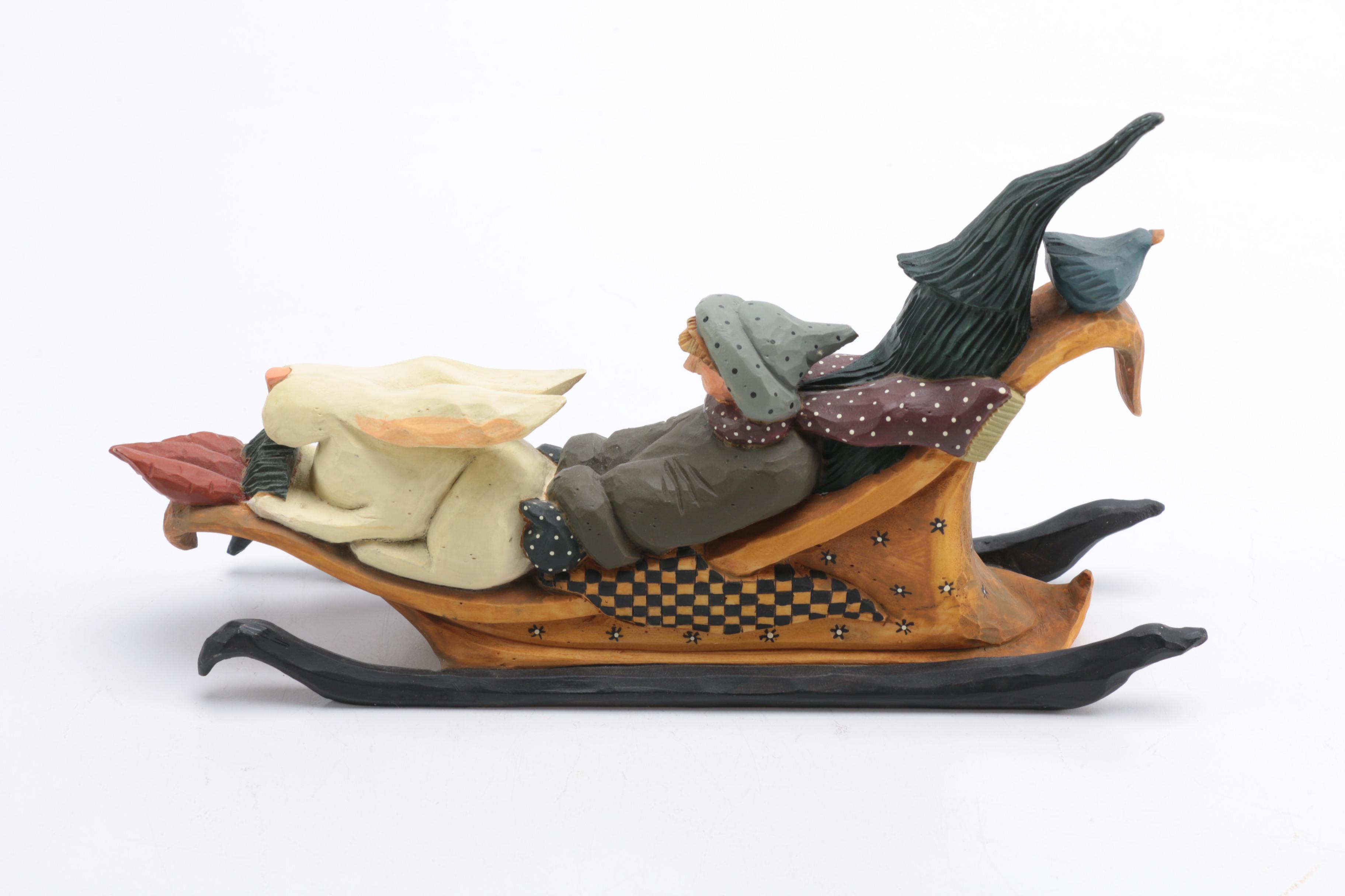 Williraye Studio Wooden Santa and Sleigh Figurine