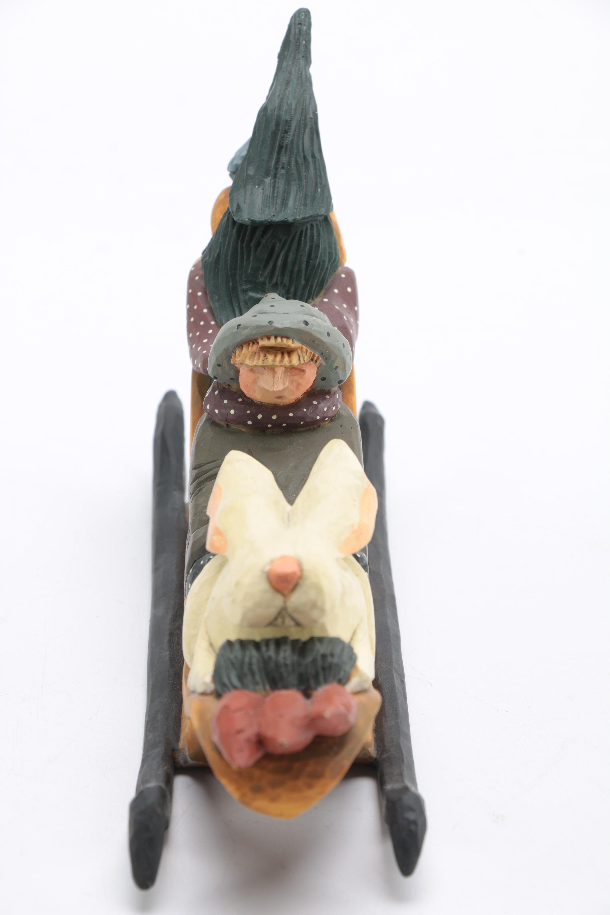 Williraye Studio Wooden Santa and Sleigh Figurine
