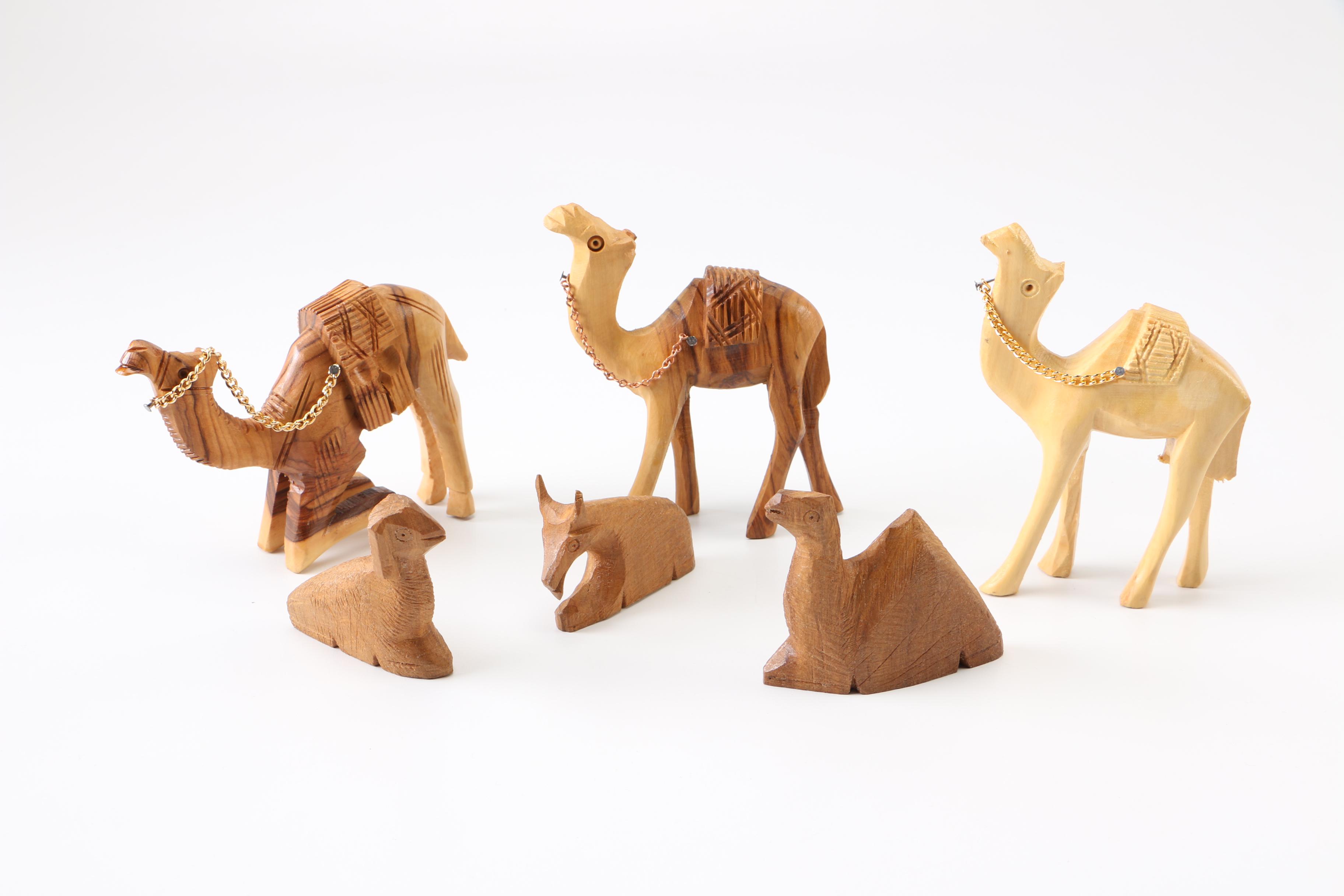 Wooden Manger Nativity Scene and Figurines
