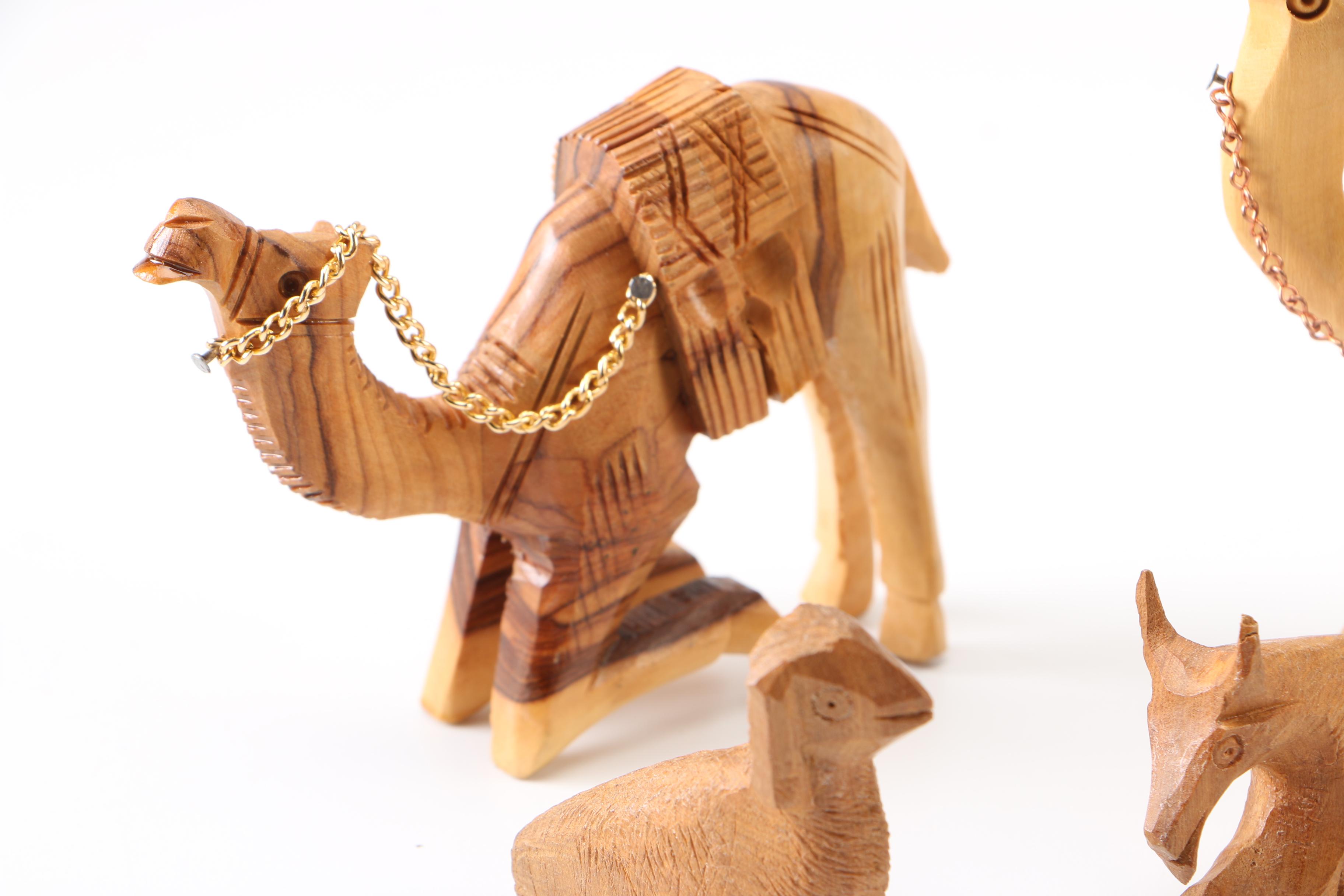 Wooden Manger Nativity Scene and Figurines