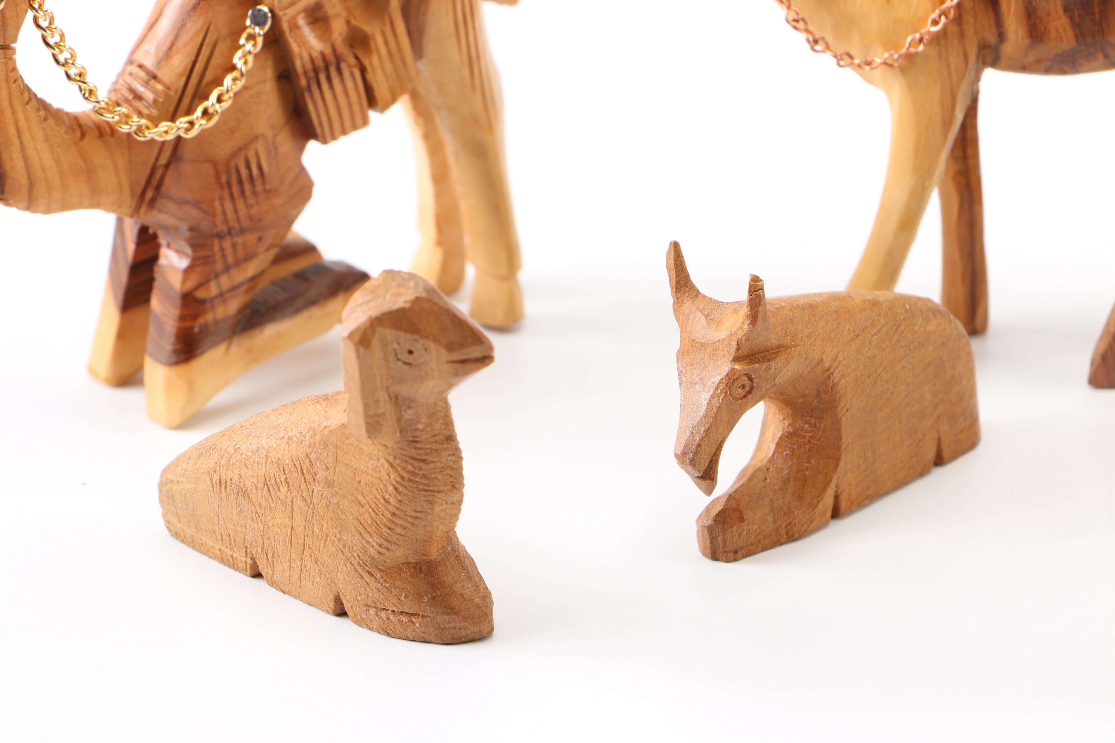 Wooden Manger Nativity Scene and Figurines