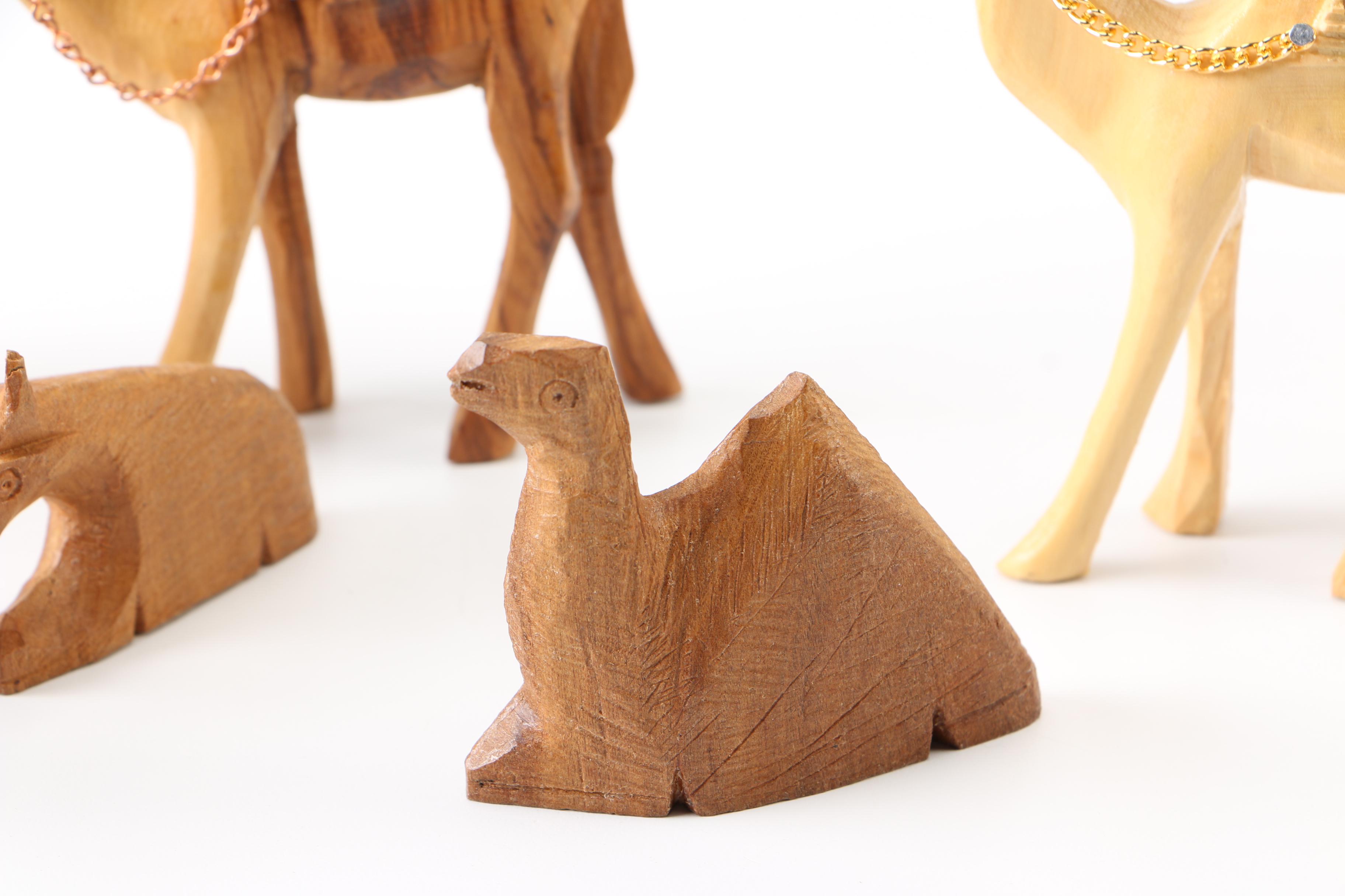 Wooden Manger Nativity Scene and Figurines