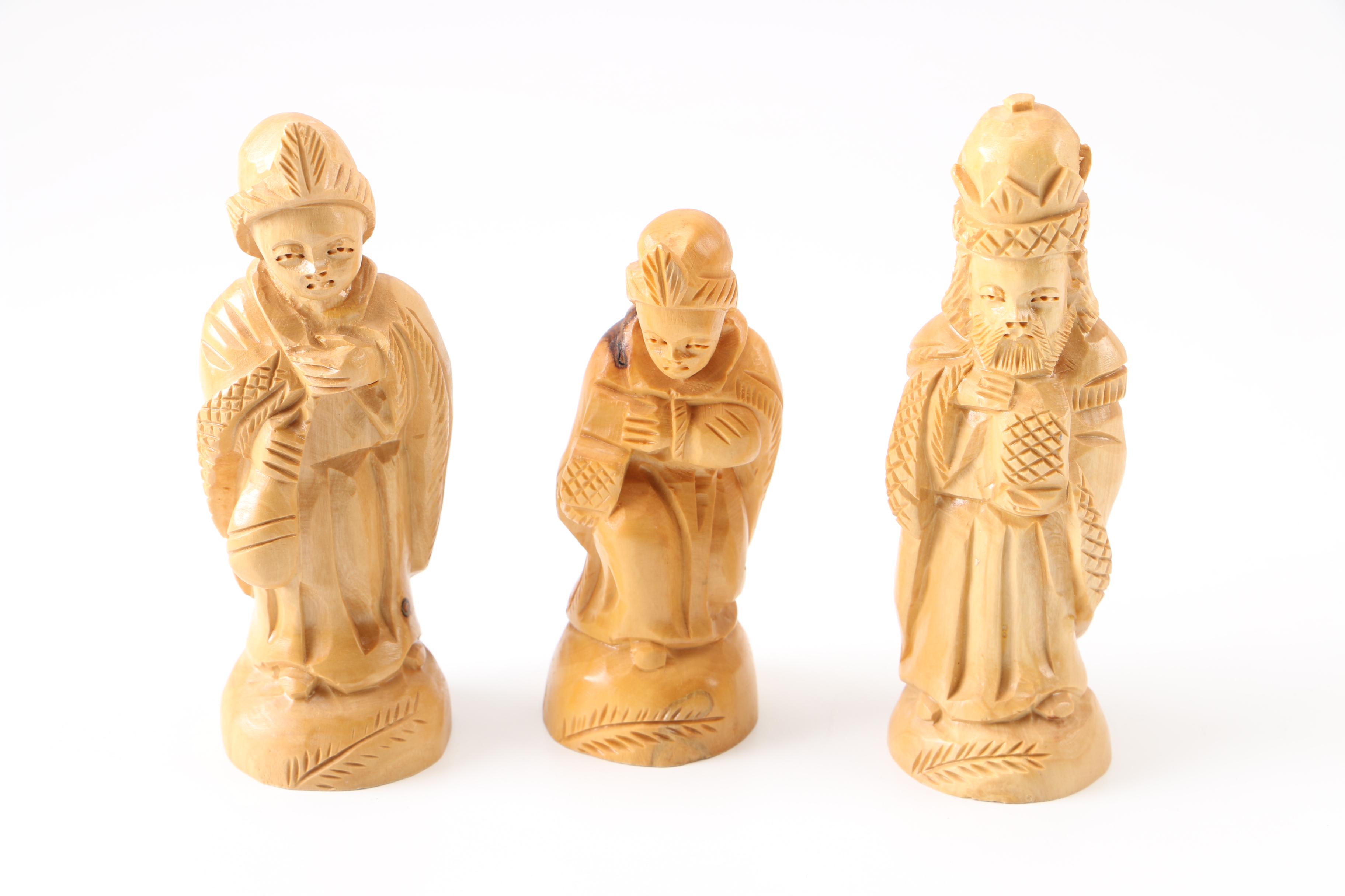 Wooden Manger Nativity Scene and Figurines