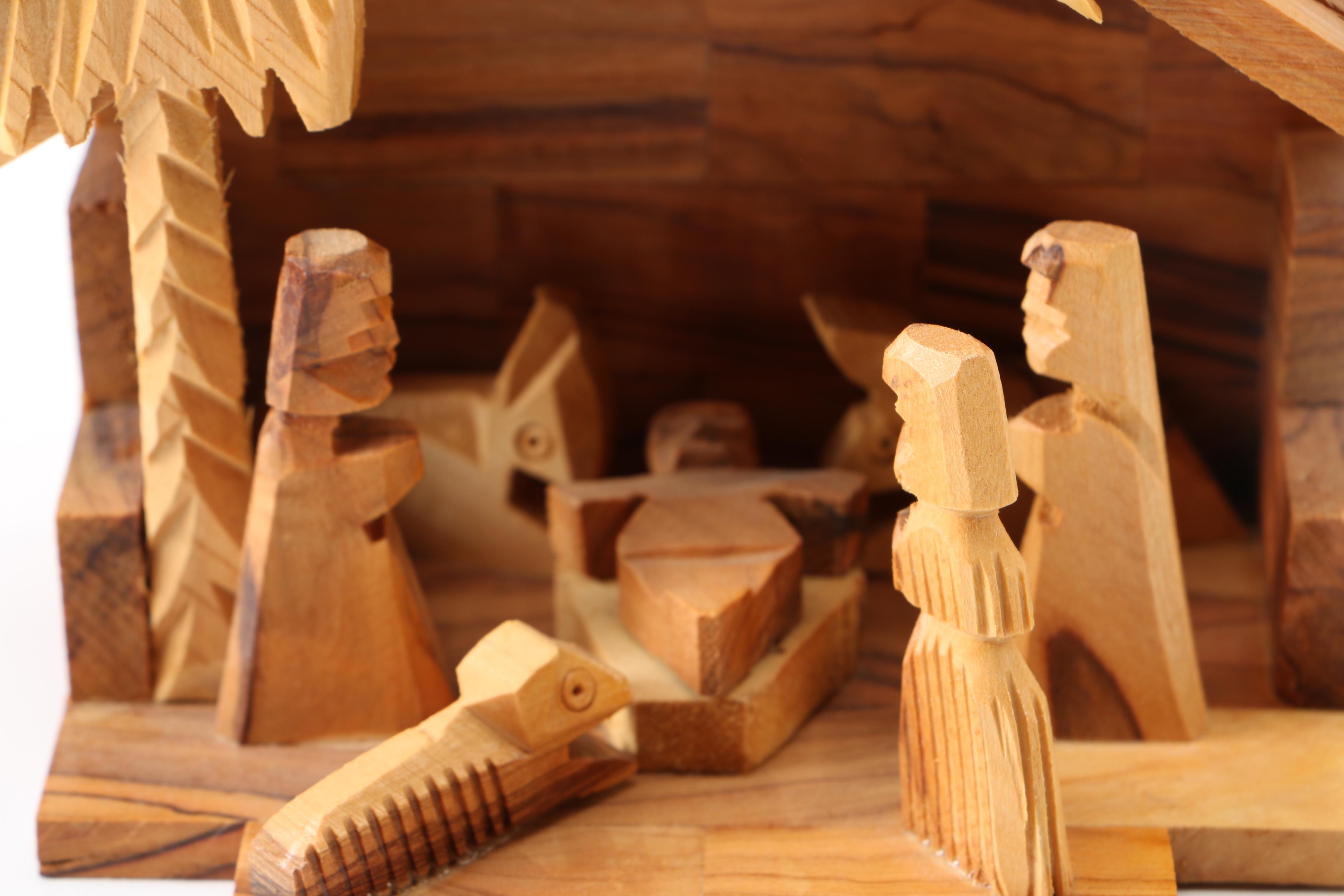 Wooden Manger Nativity Scene and Figurines