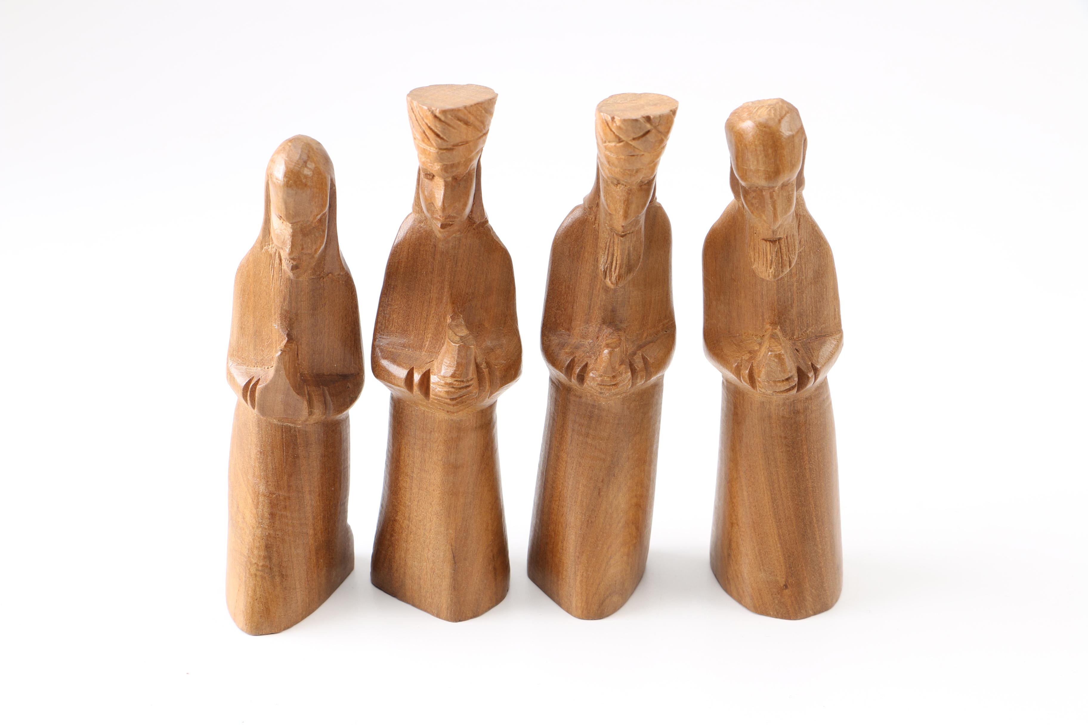 Wooden Manger Nativity Scene and Figurines