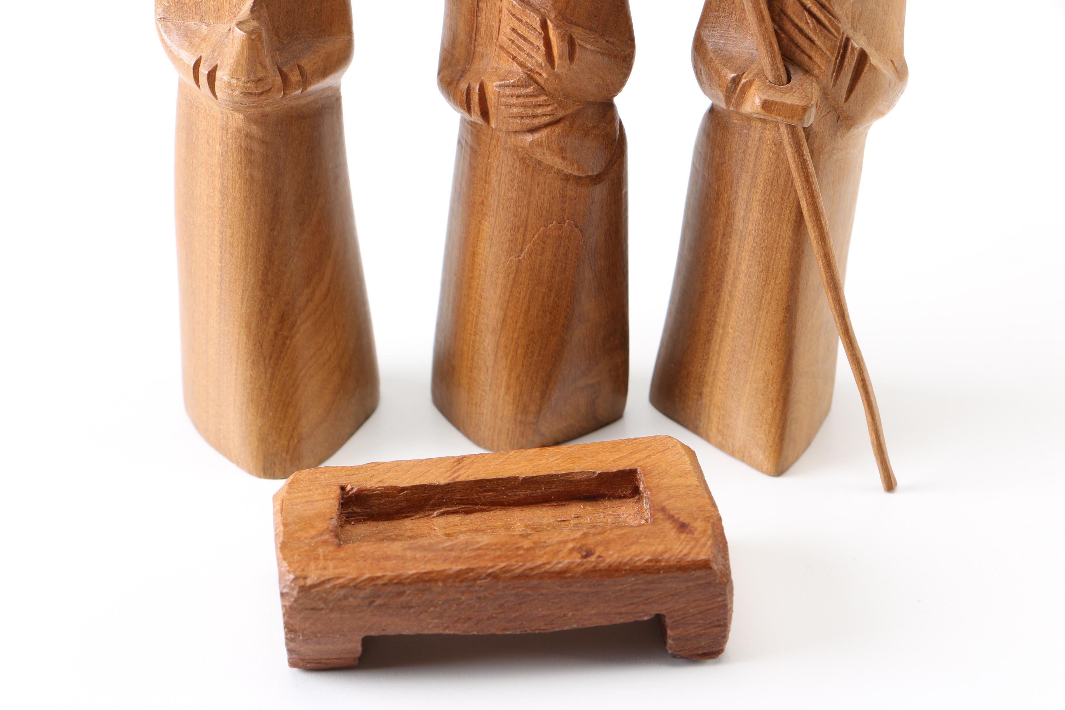 Wooden Manger Nativity Scene and Figurines