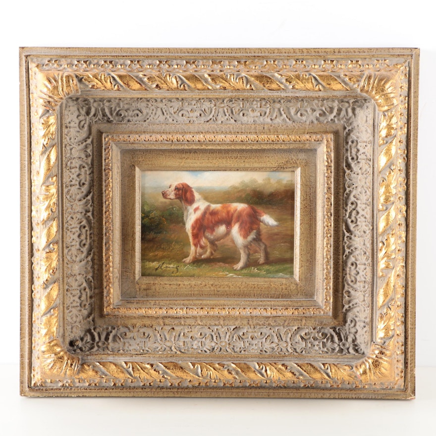 Oil Painting on Panel of an Irish Red and White Setter