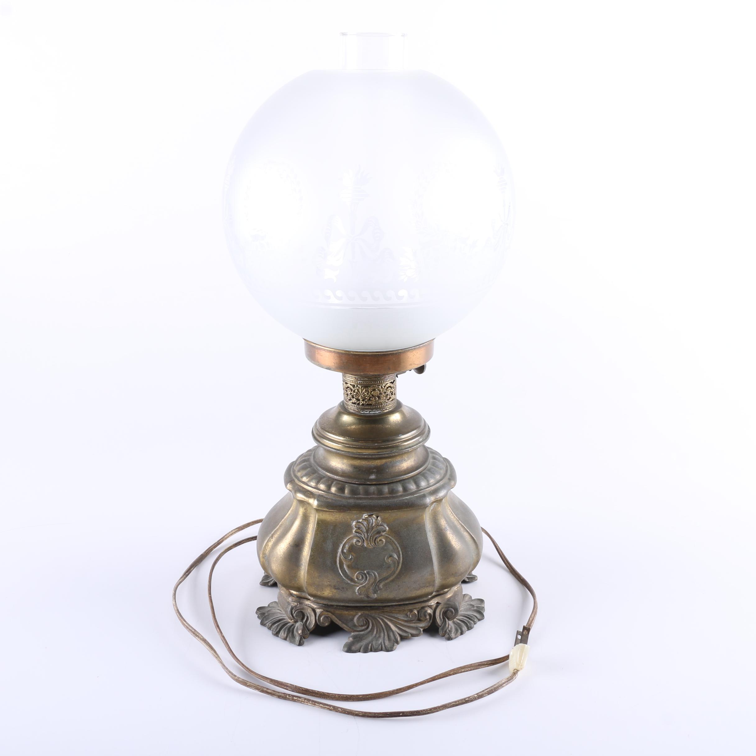 Pair of Vintage Brass Lamps With Glass Shades
