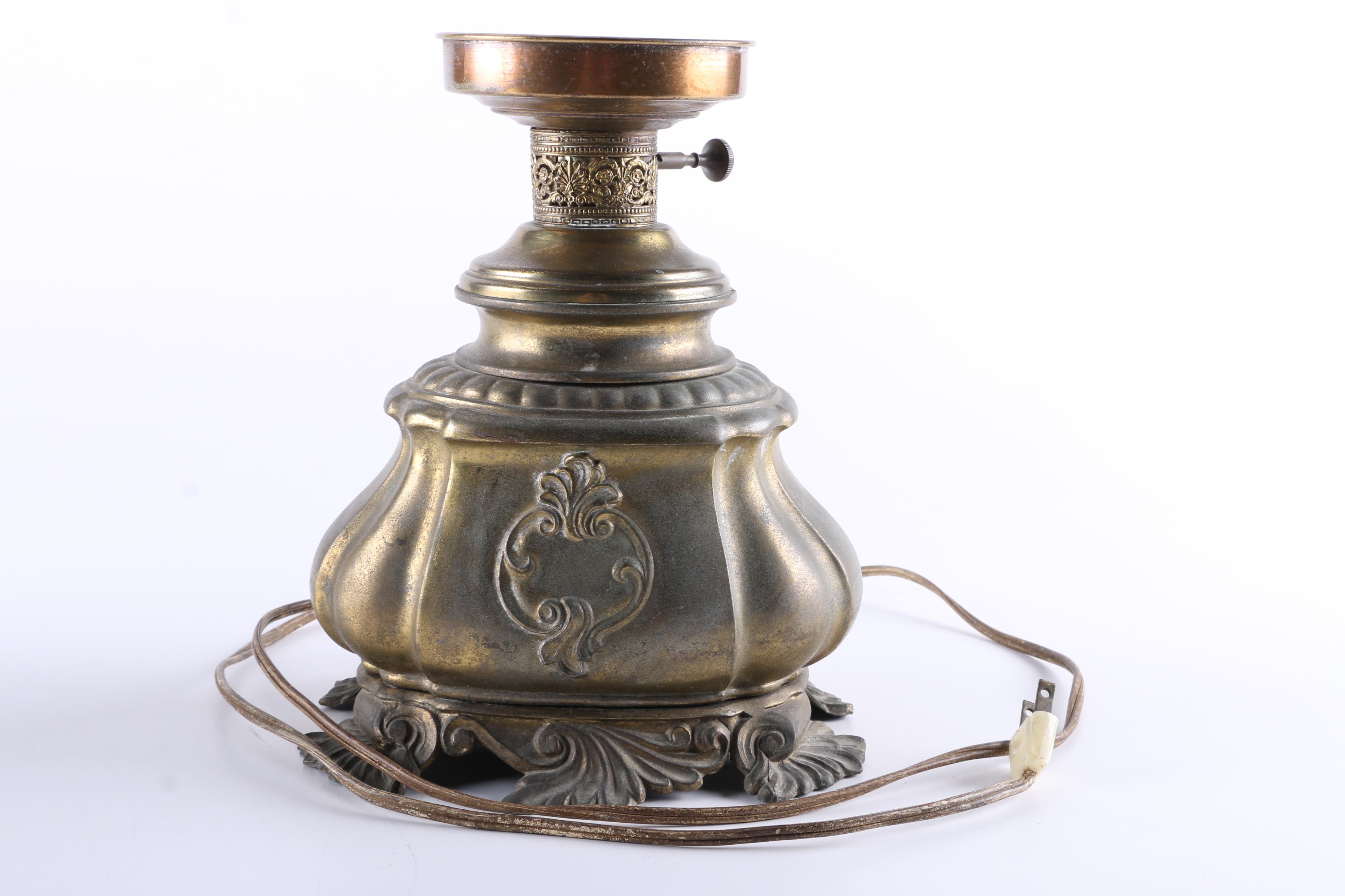 Pair of Vintage Brass Lamps With Glass Shades