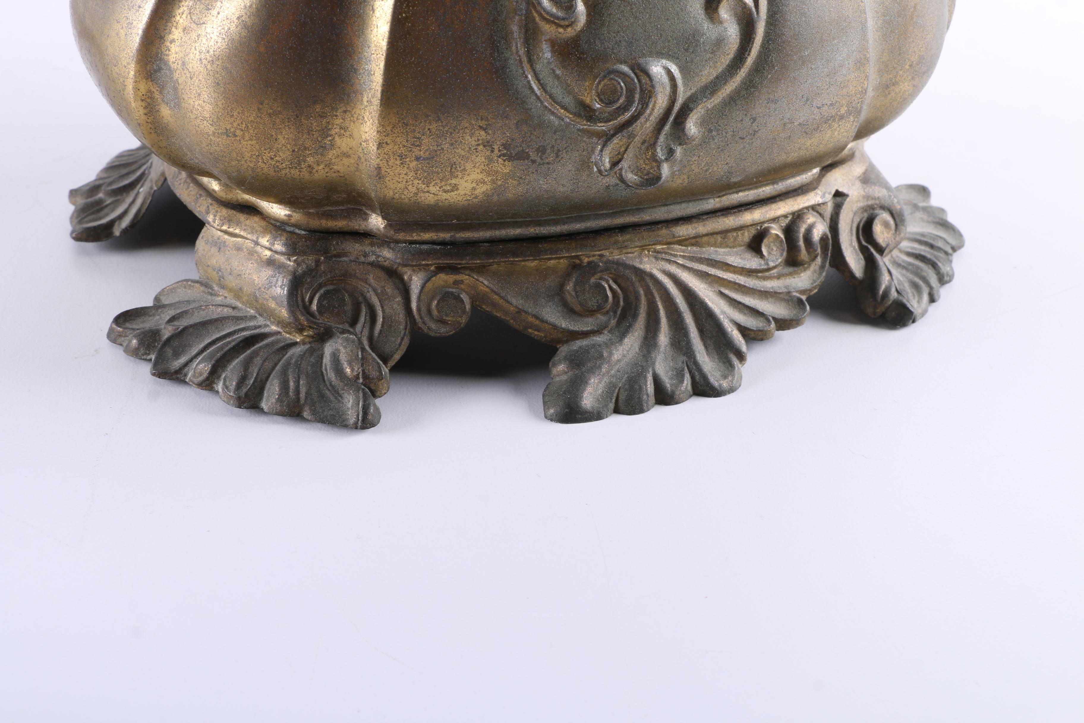 Pair of Vintage Brass Lamps With Glass Shades