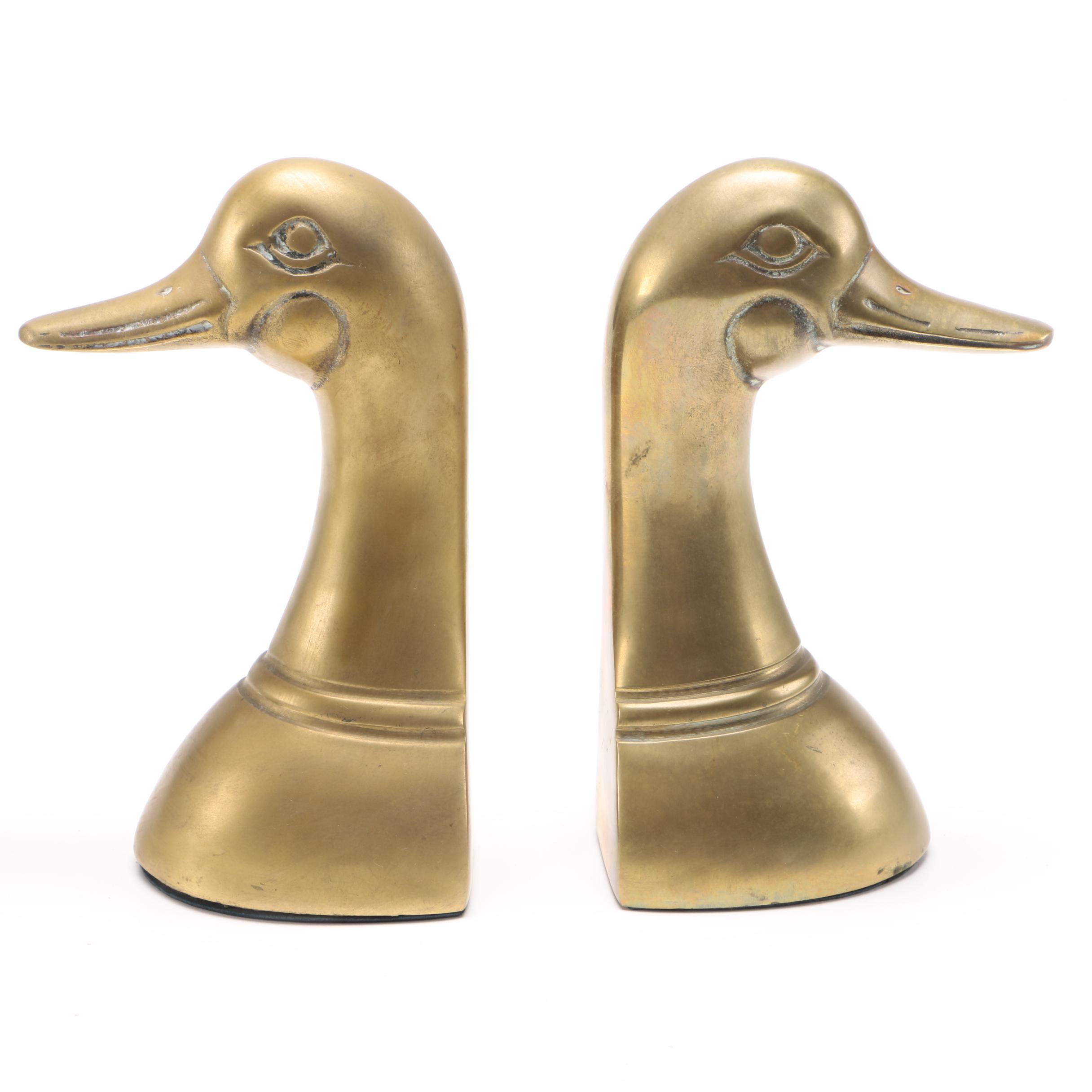 Brass Duck Head Bookends