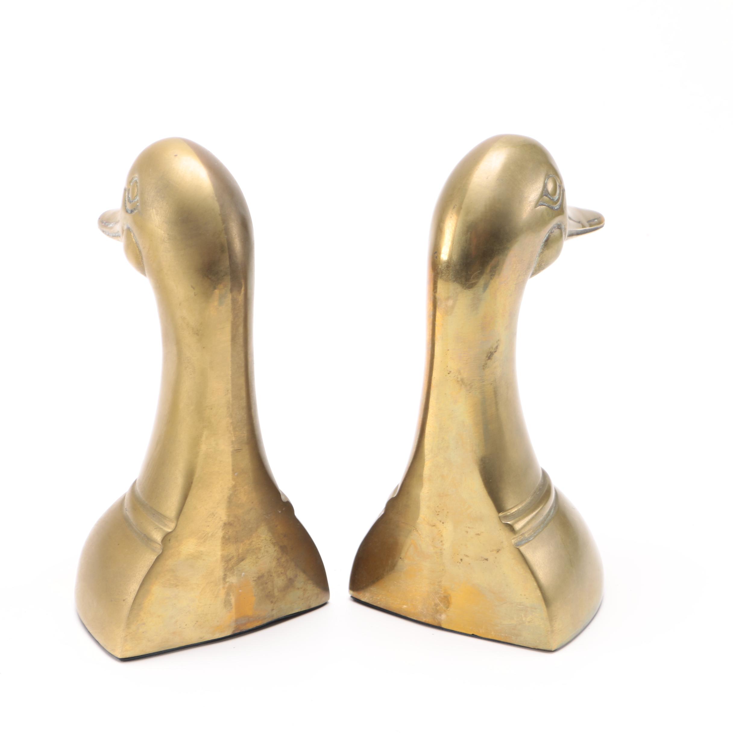 Brass Duck Head Bookends