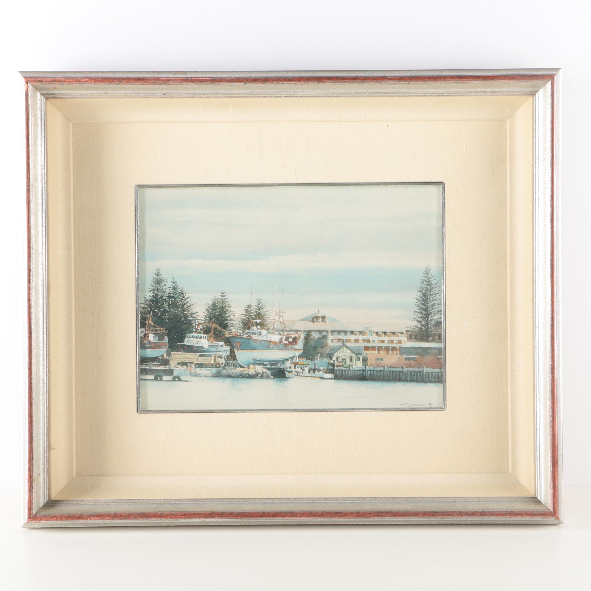 D.J. Brennan Watercolor Painting "Garden Lake, Rottnest (Back of the Lodge)"