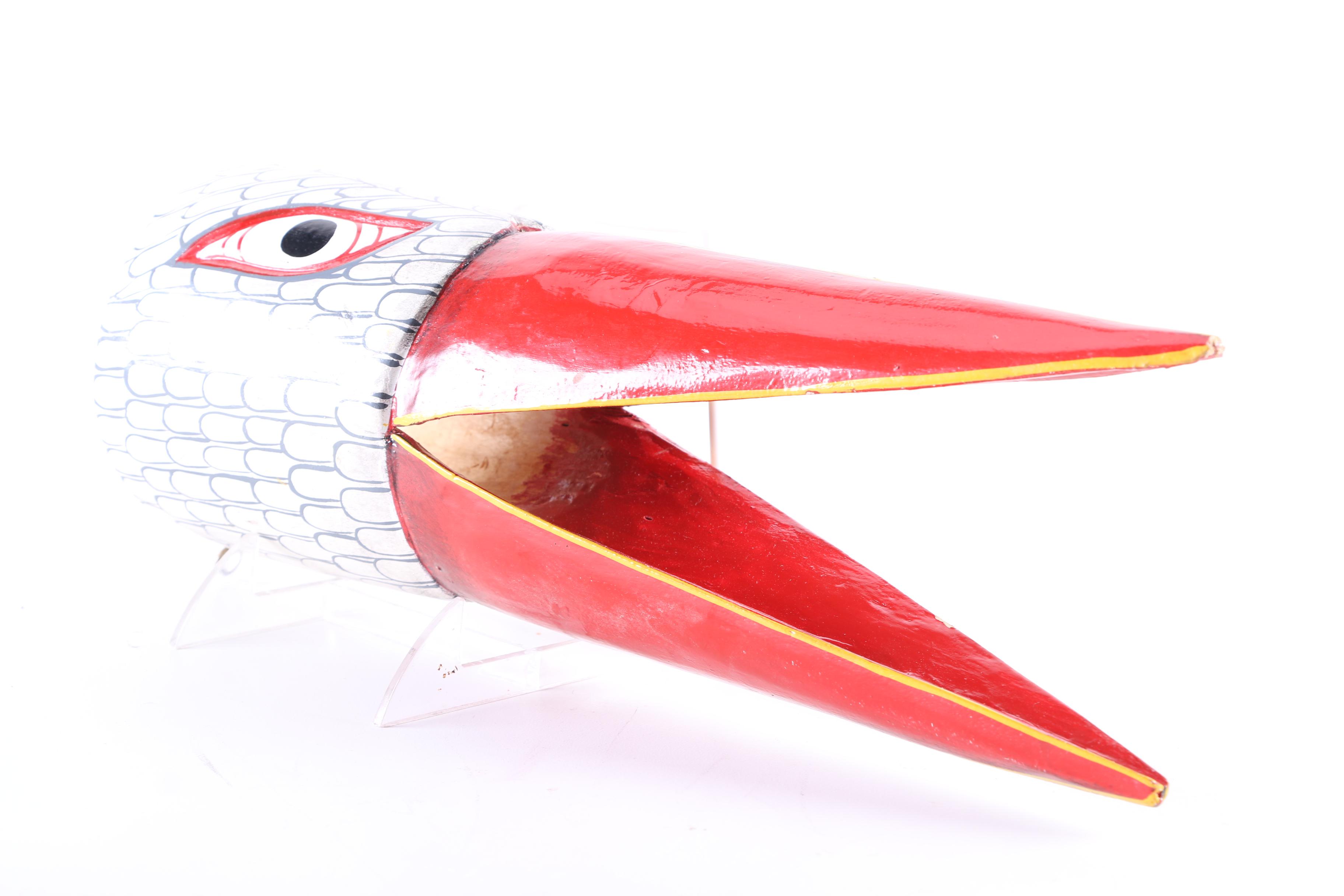 Hand-Painted Wood Carving of a Bird's Head