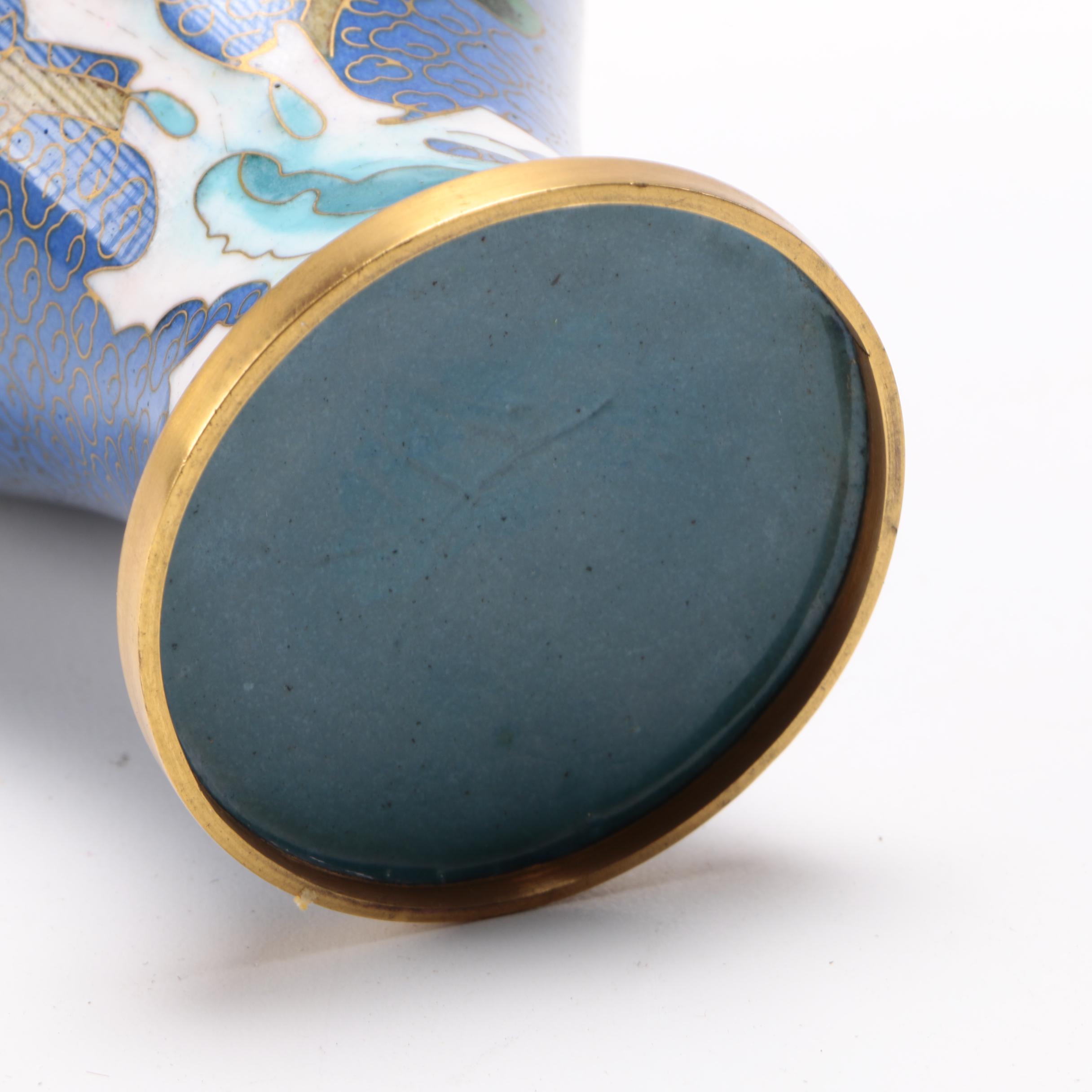 Two Matched Cloisonné Painted Vases With Floral and Bird Motifs