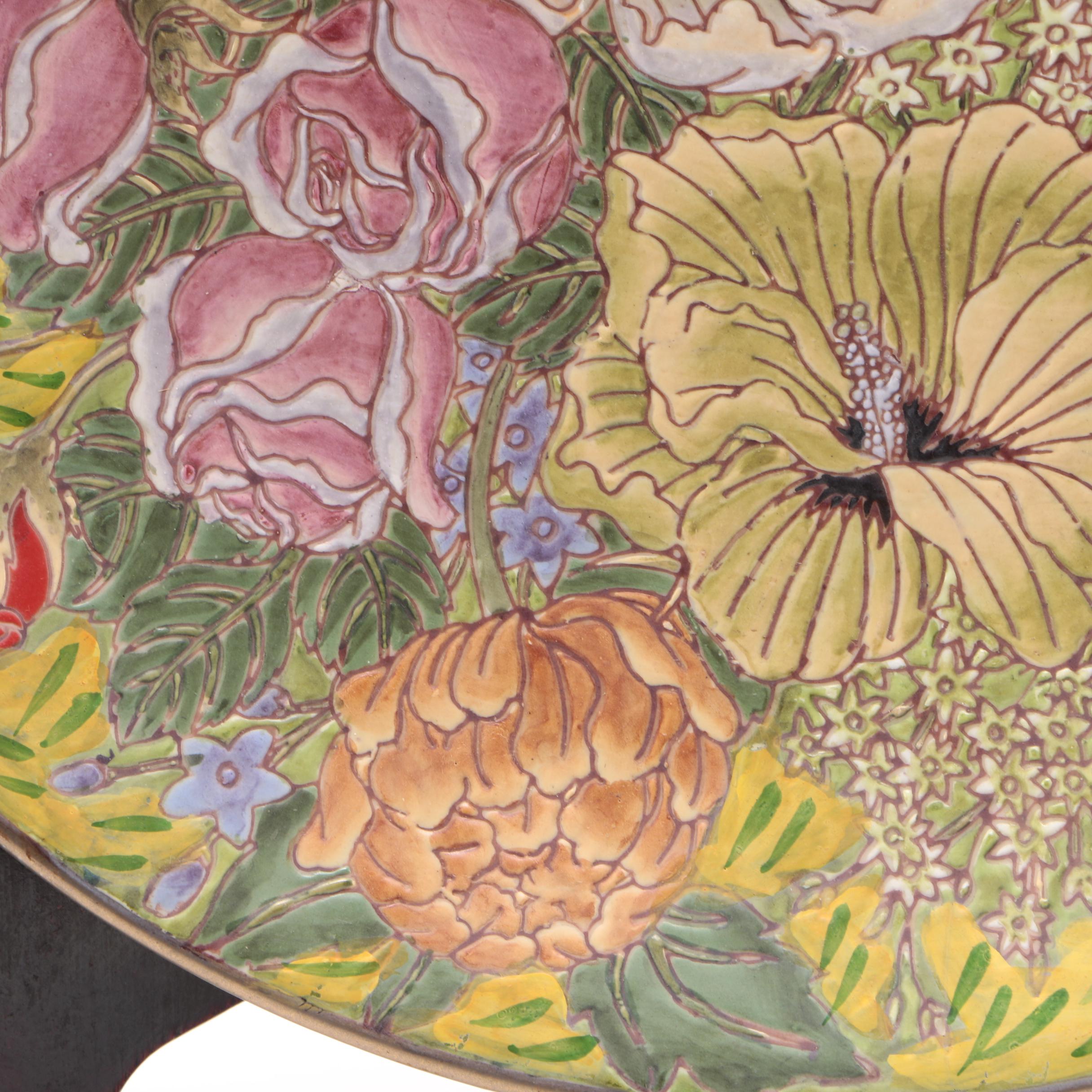 Decorative Porcelain Floral Plate With Stand