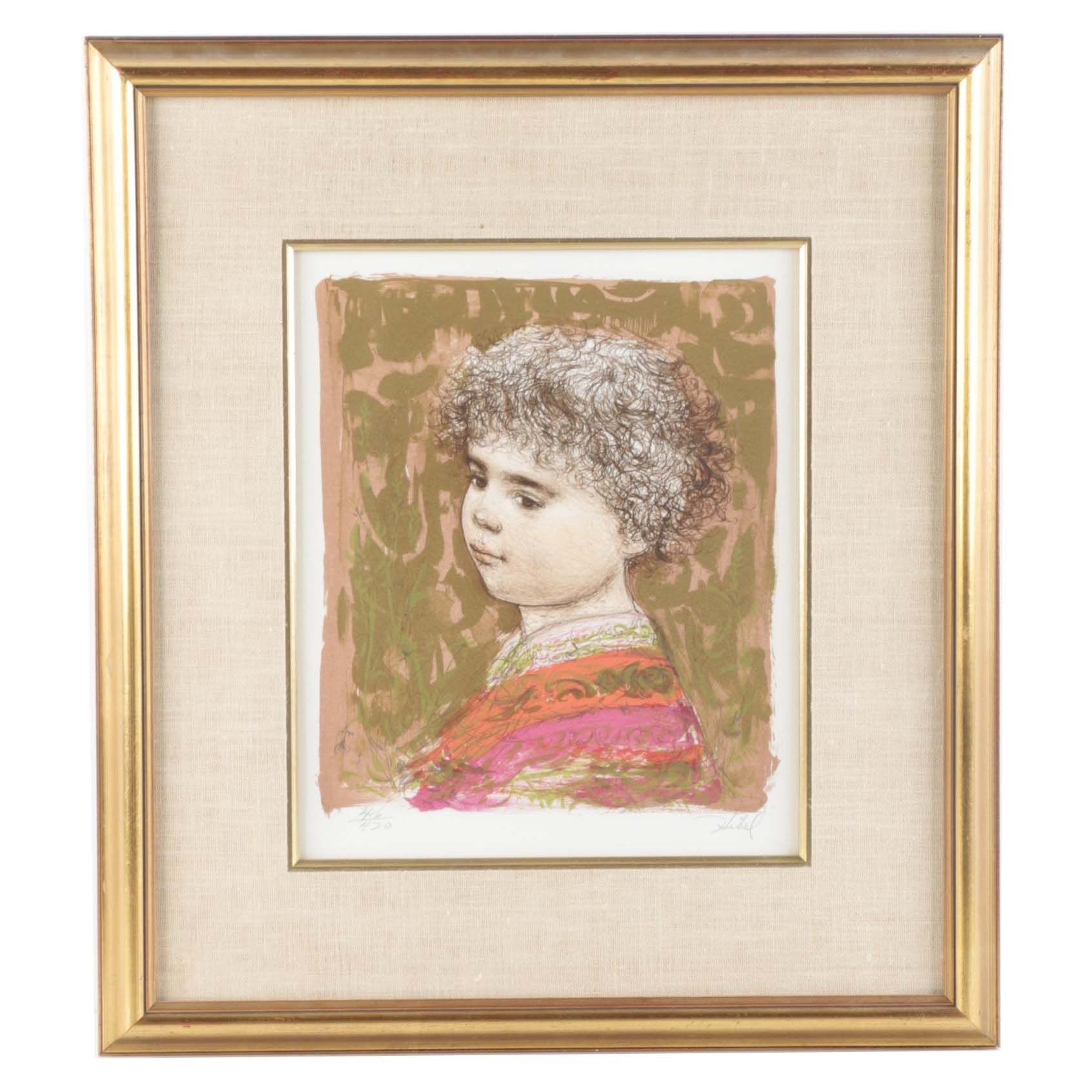 Edna Hibel Limited Edition Hand-Colored Lithograph of Child
