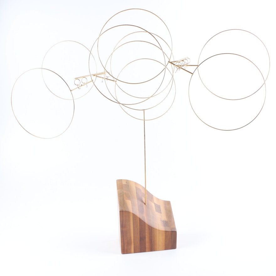 Amidei Kinetic Brass Sculpture With Wood Base