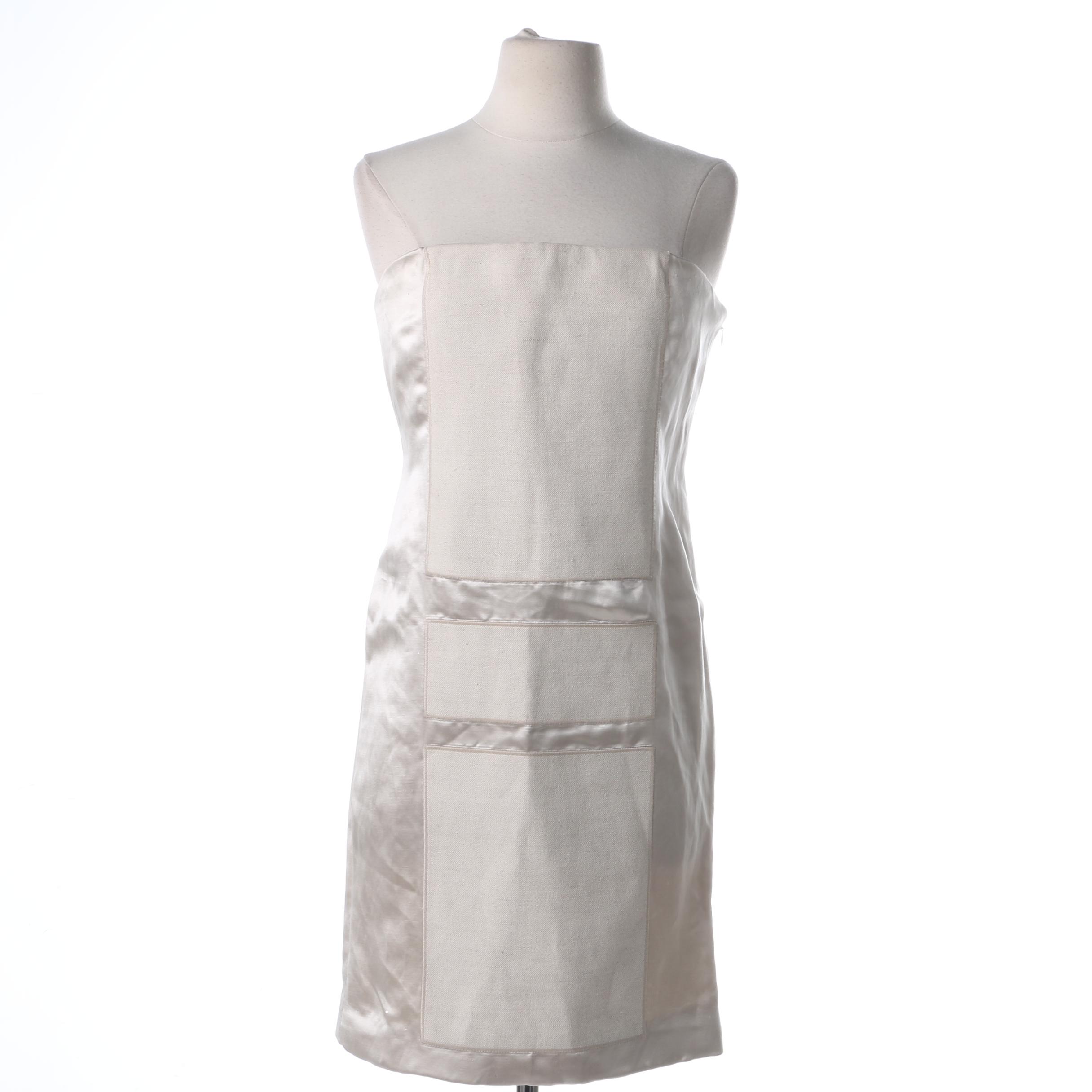 Prada White Linen and Silk Strapless Dress