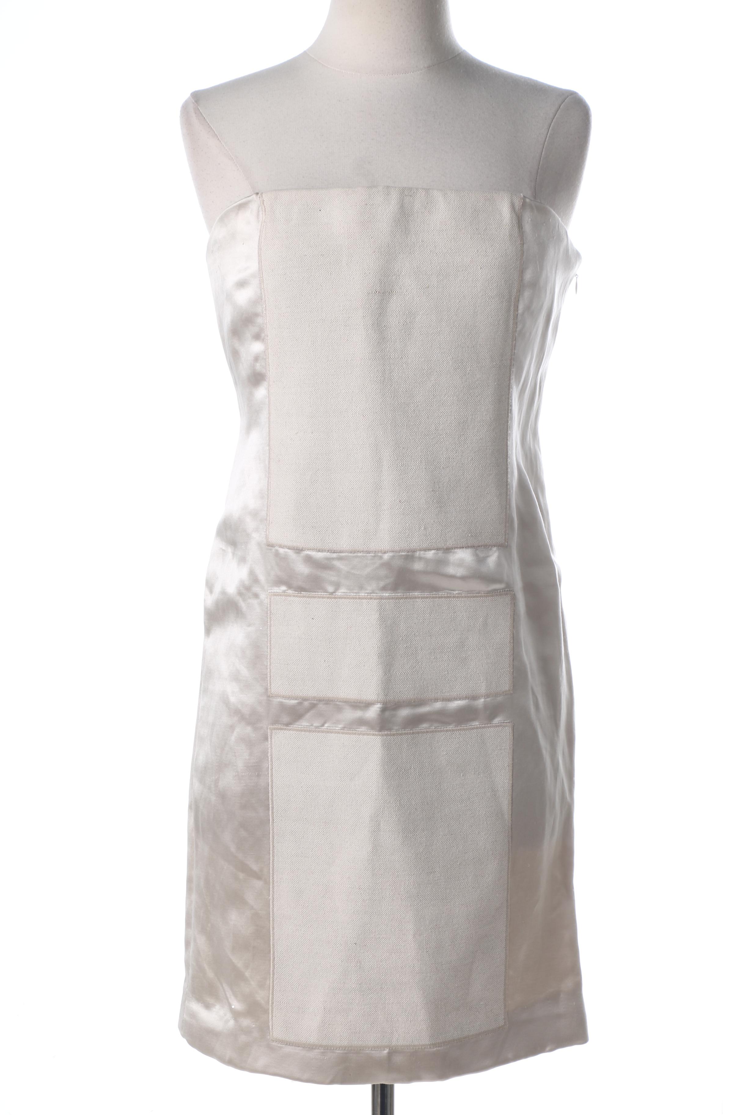 Prada White Linen and Silk Strapless Dress