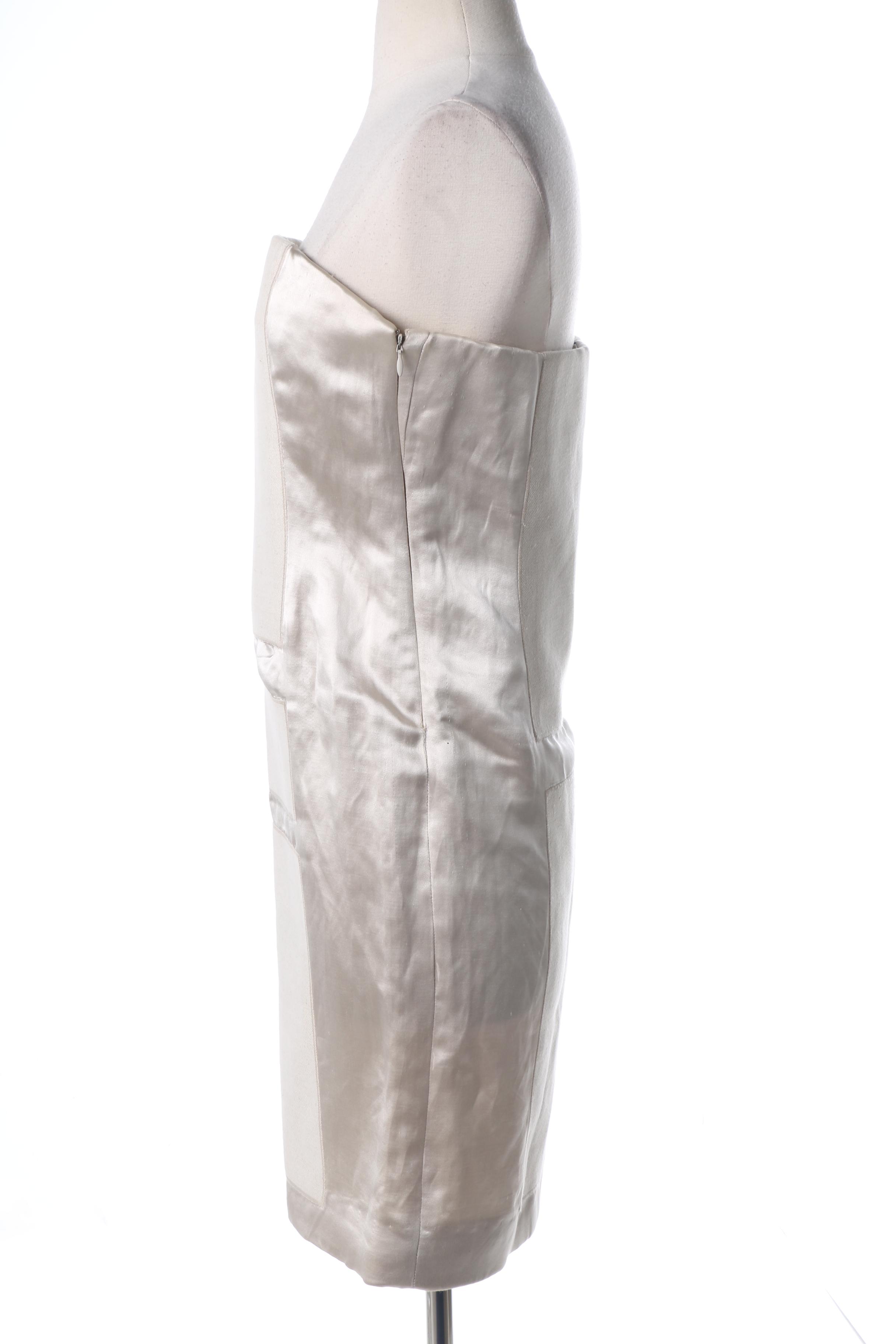 Prada White Linen and Silk Strapless Dress