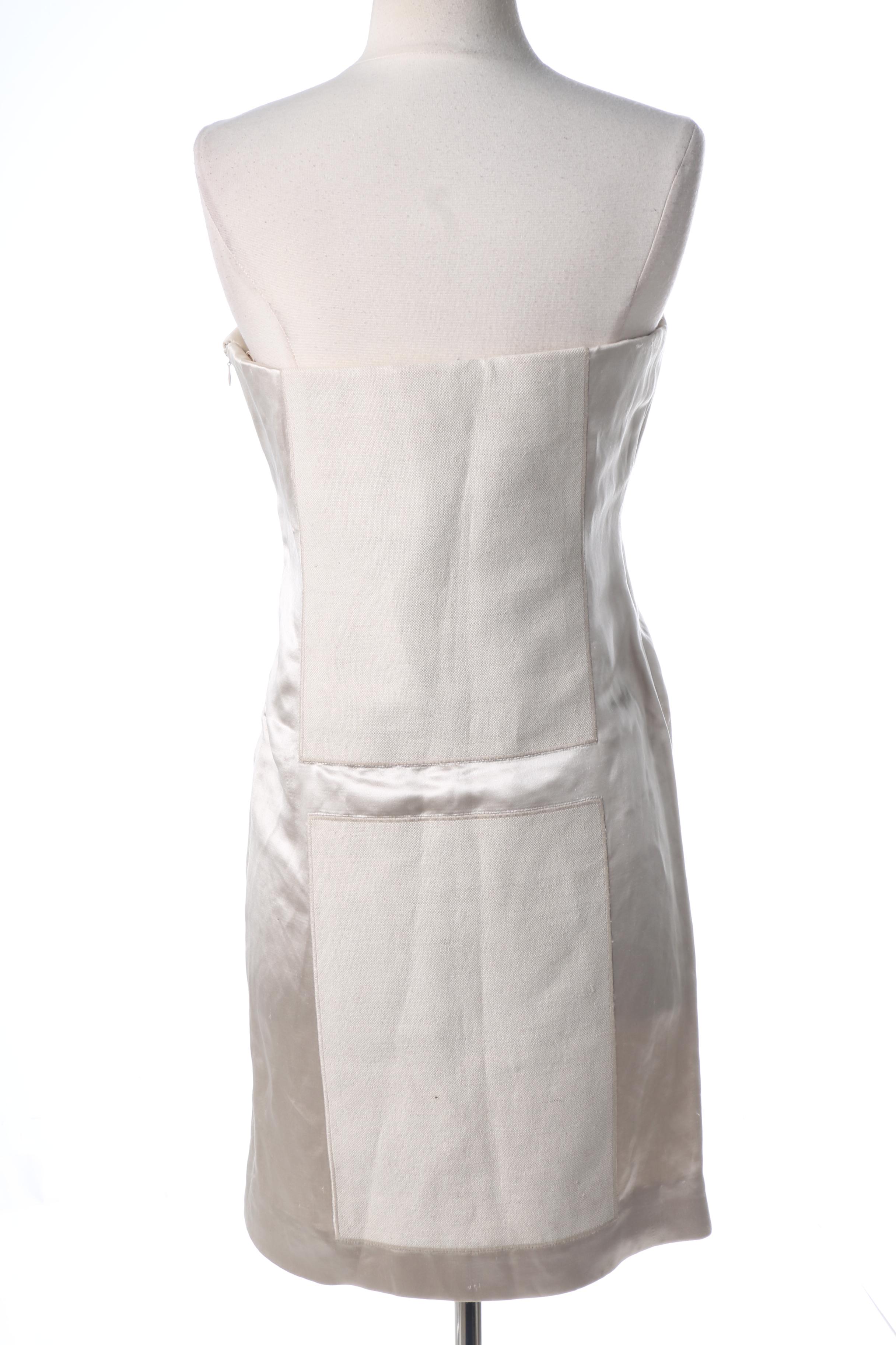 Prada White Linen and Silk Strapless Dress