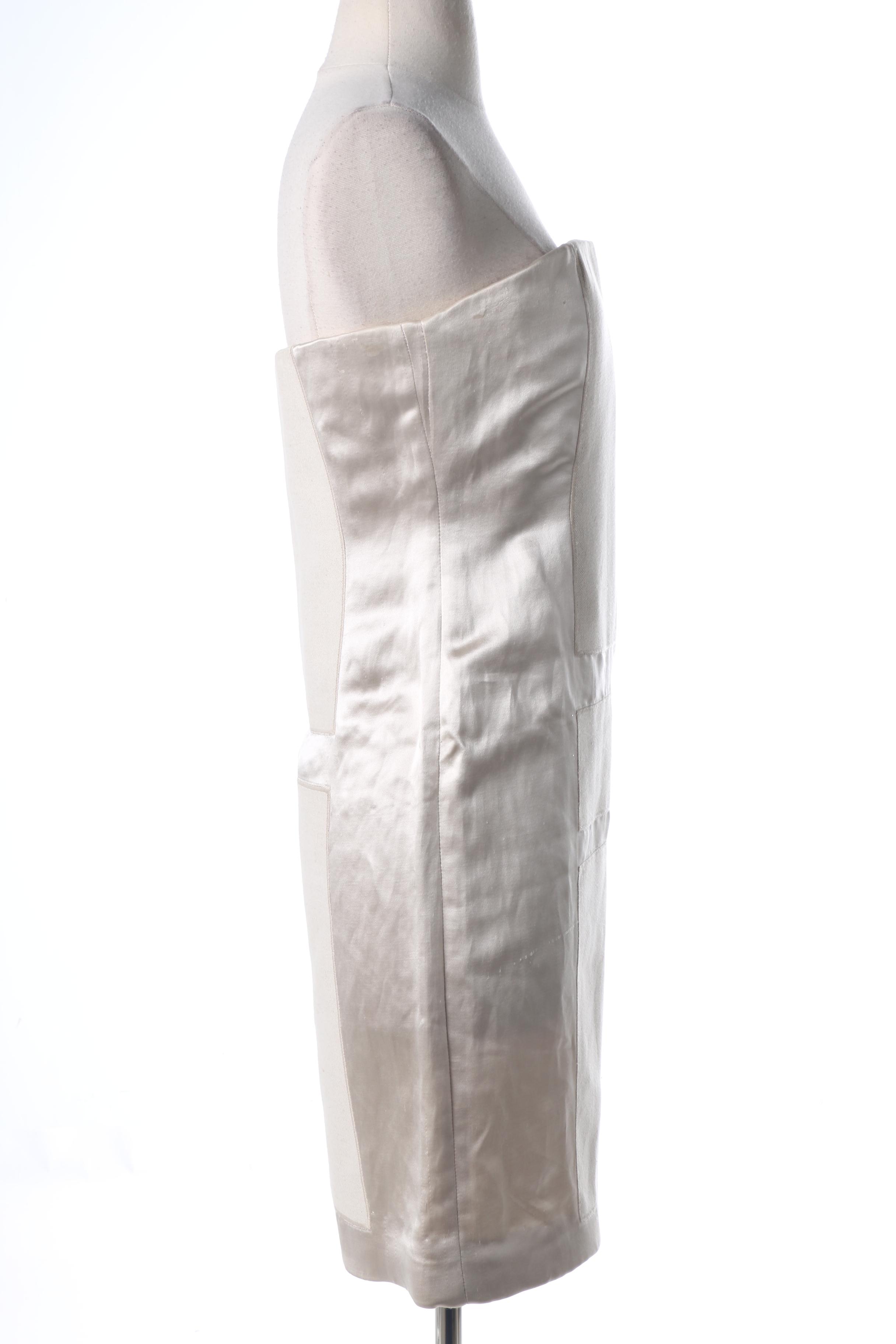 Prada White Linen and Silk Strapless Dress