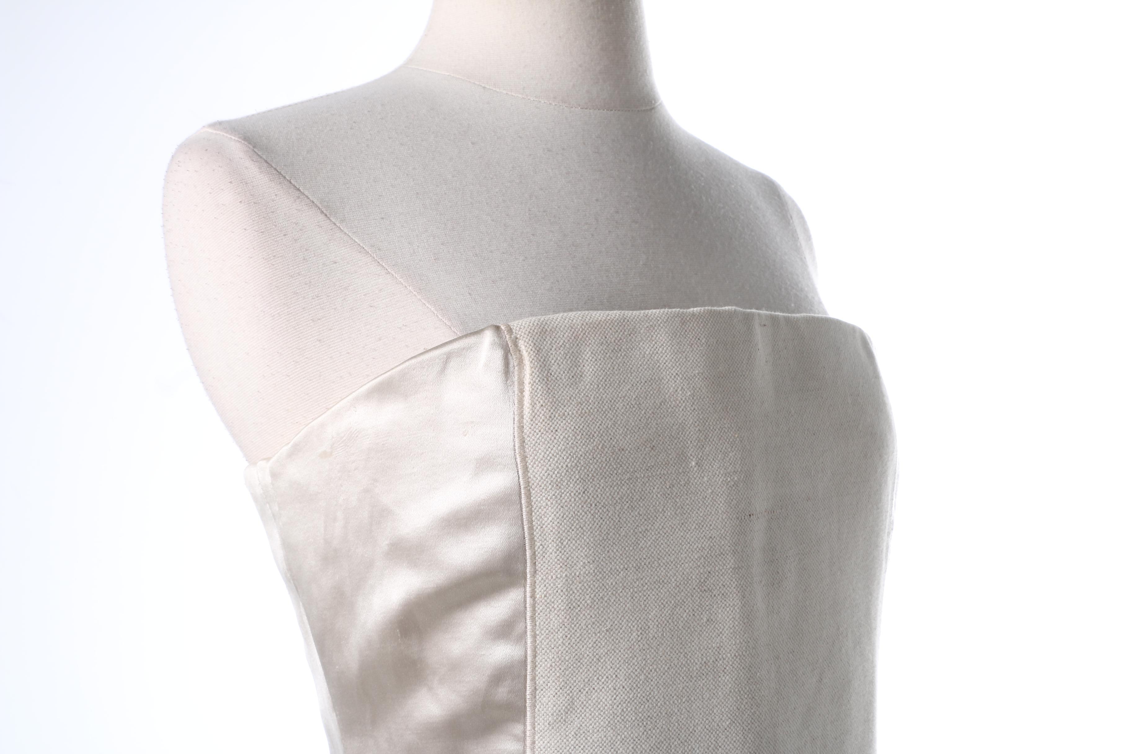 Prada White Linen and Silk Strapless Dress