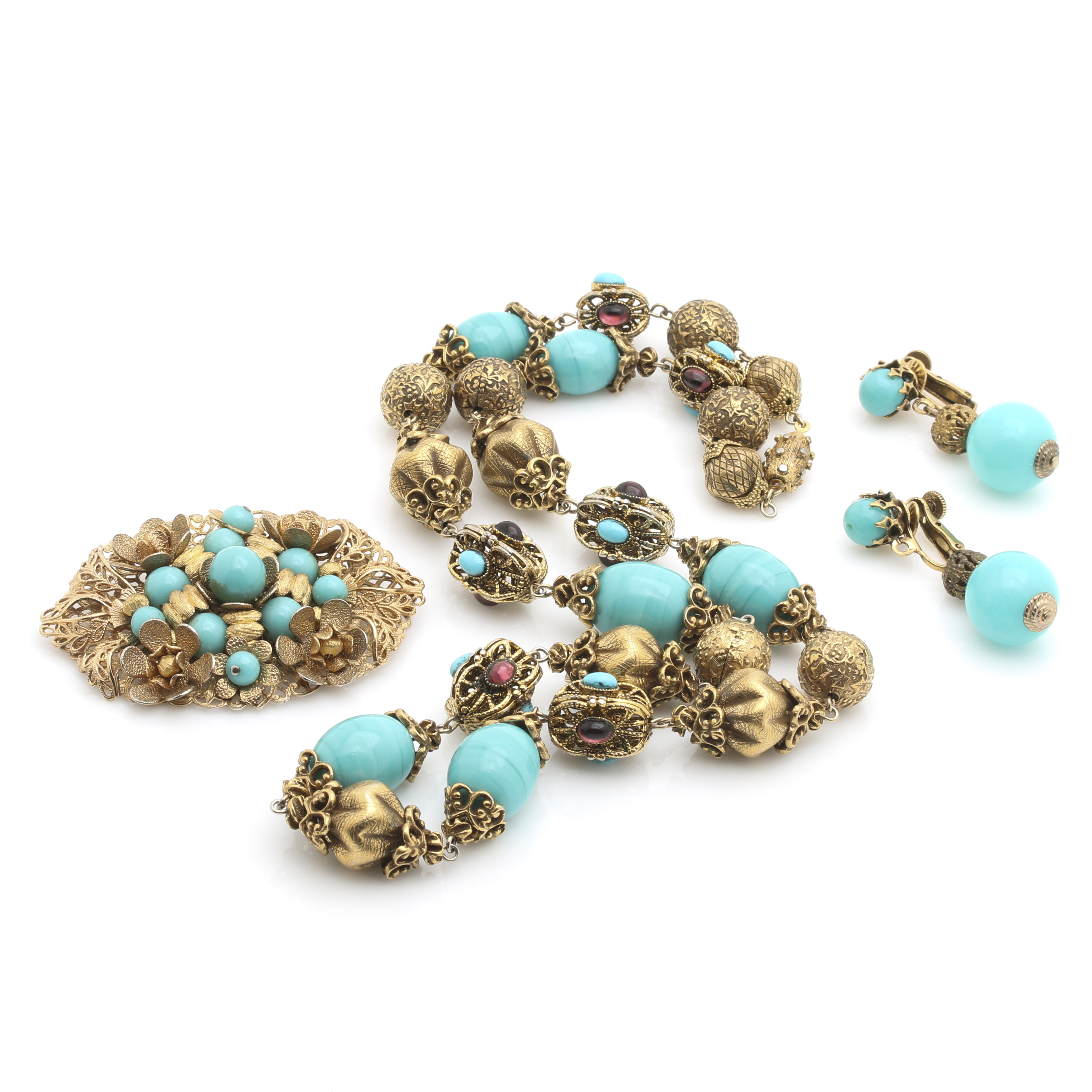 Vintage Necklace, Brooch and Earrings Featuring Vendome