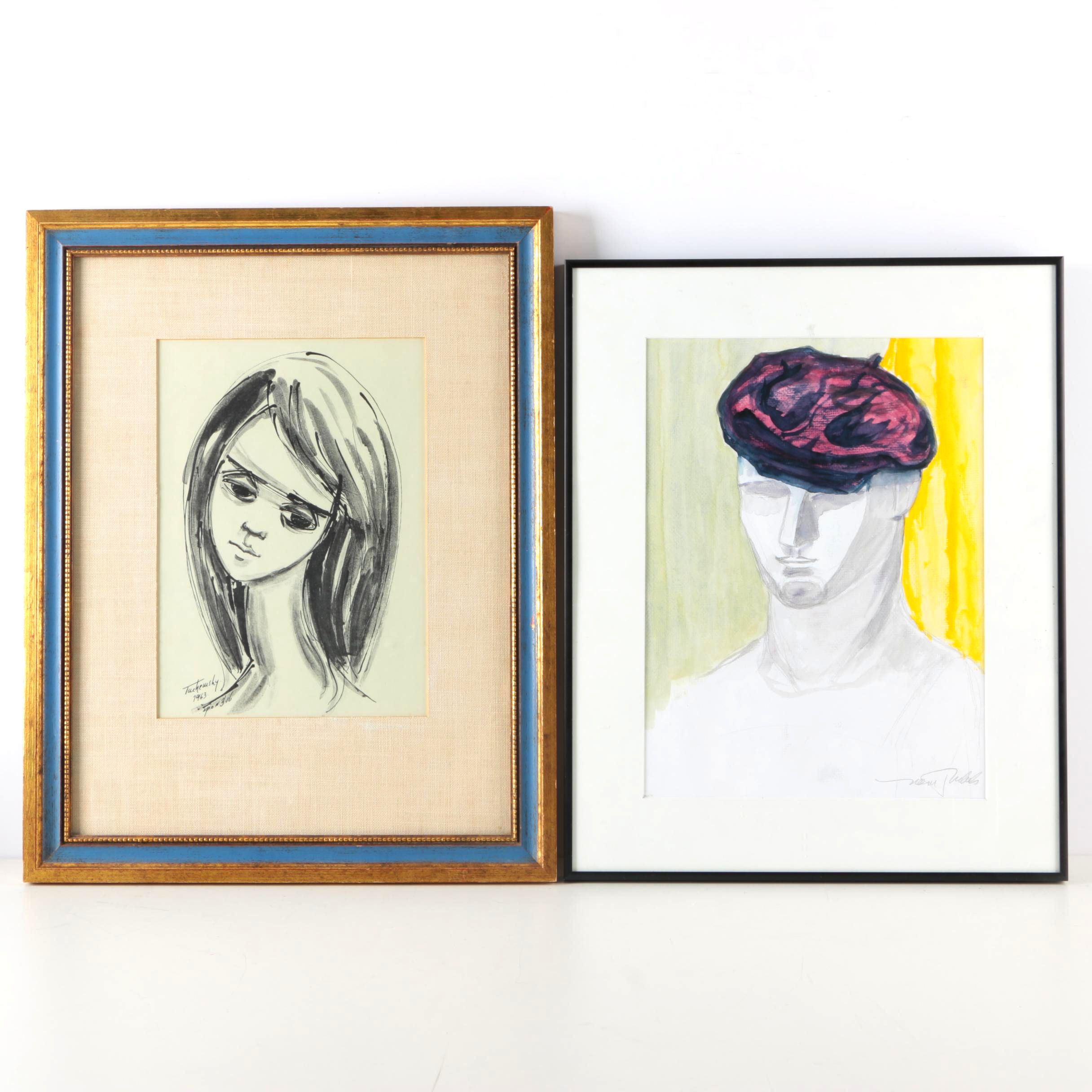 Neem Rubuls Watercolor on Paper of a Man's Head