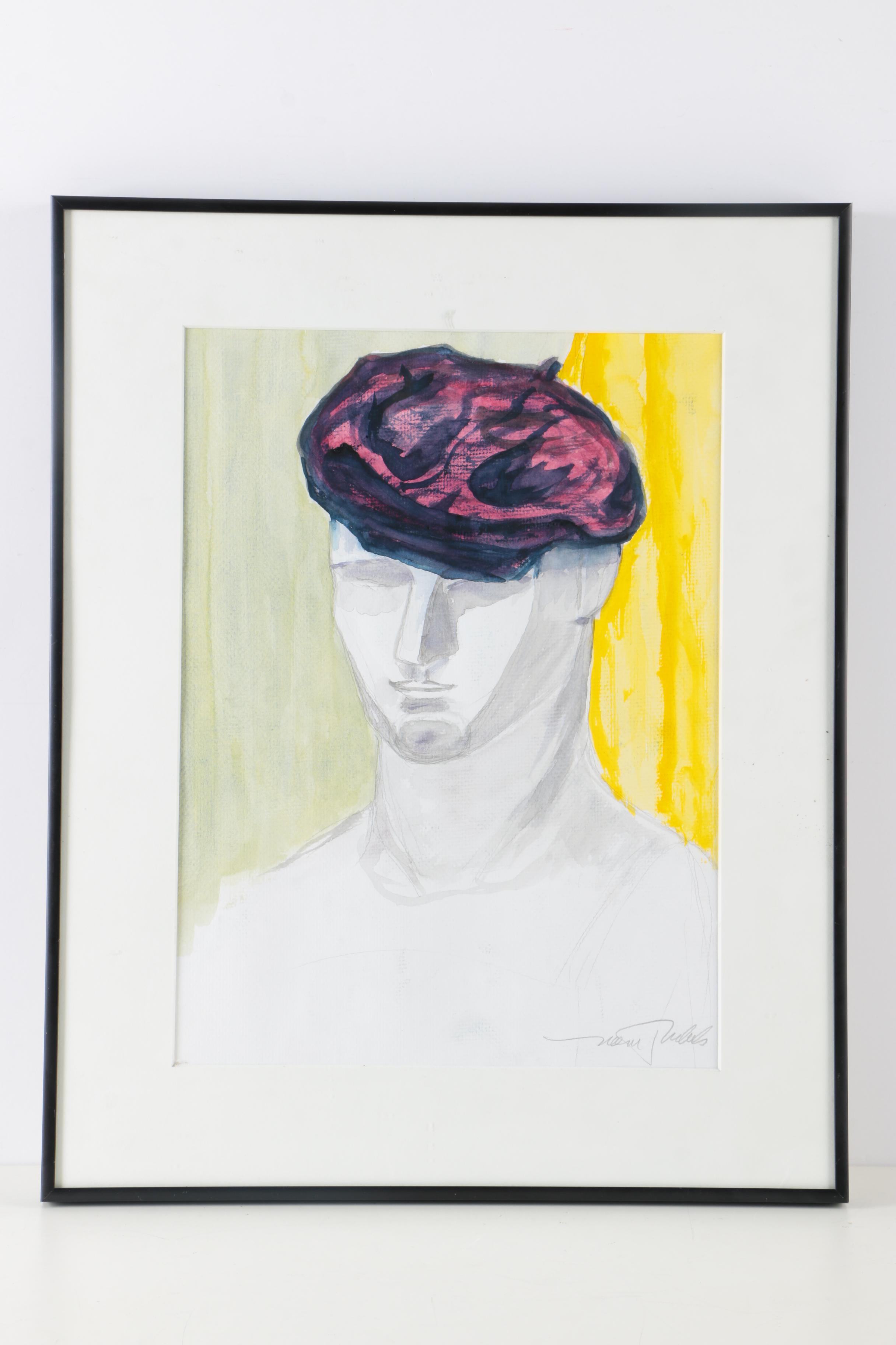 Neem Rubuls Watercolor on Paper of a Man's Head