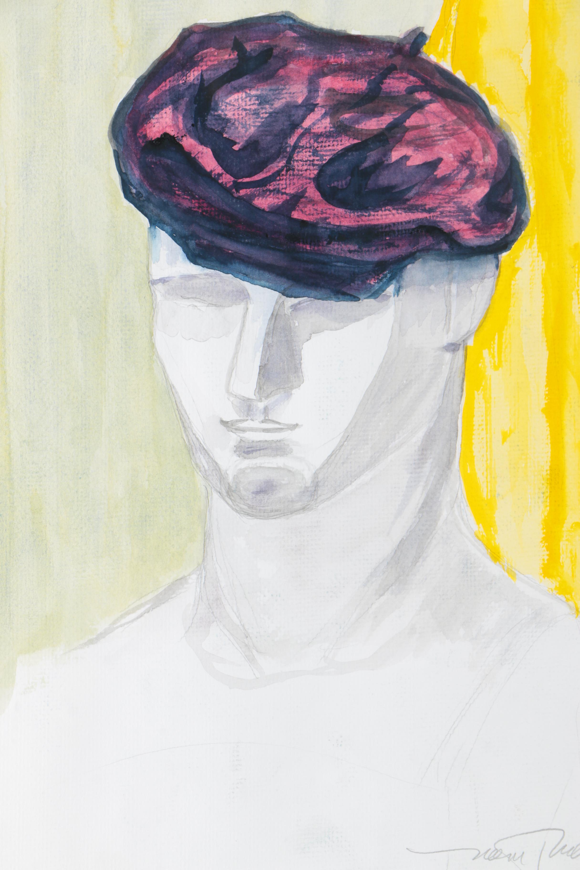 Neem Rubuls Watercolor on Paper of a Man's Head