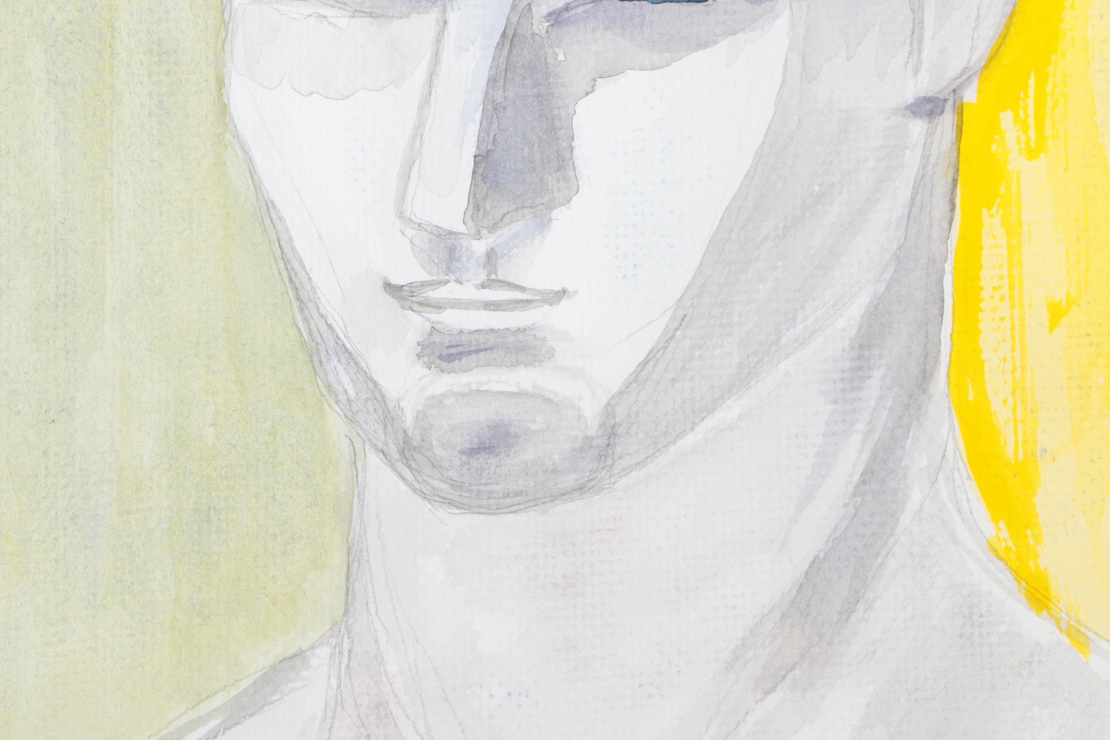 Neem Rubuls Watercolor on Paper of a Man's Head
