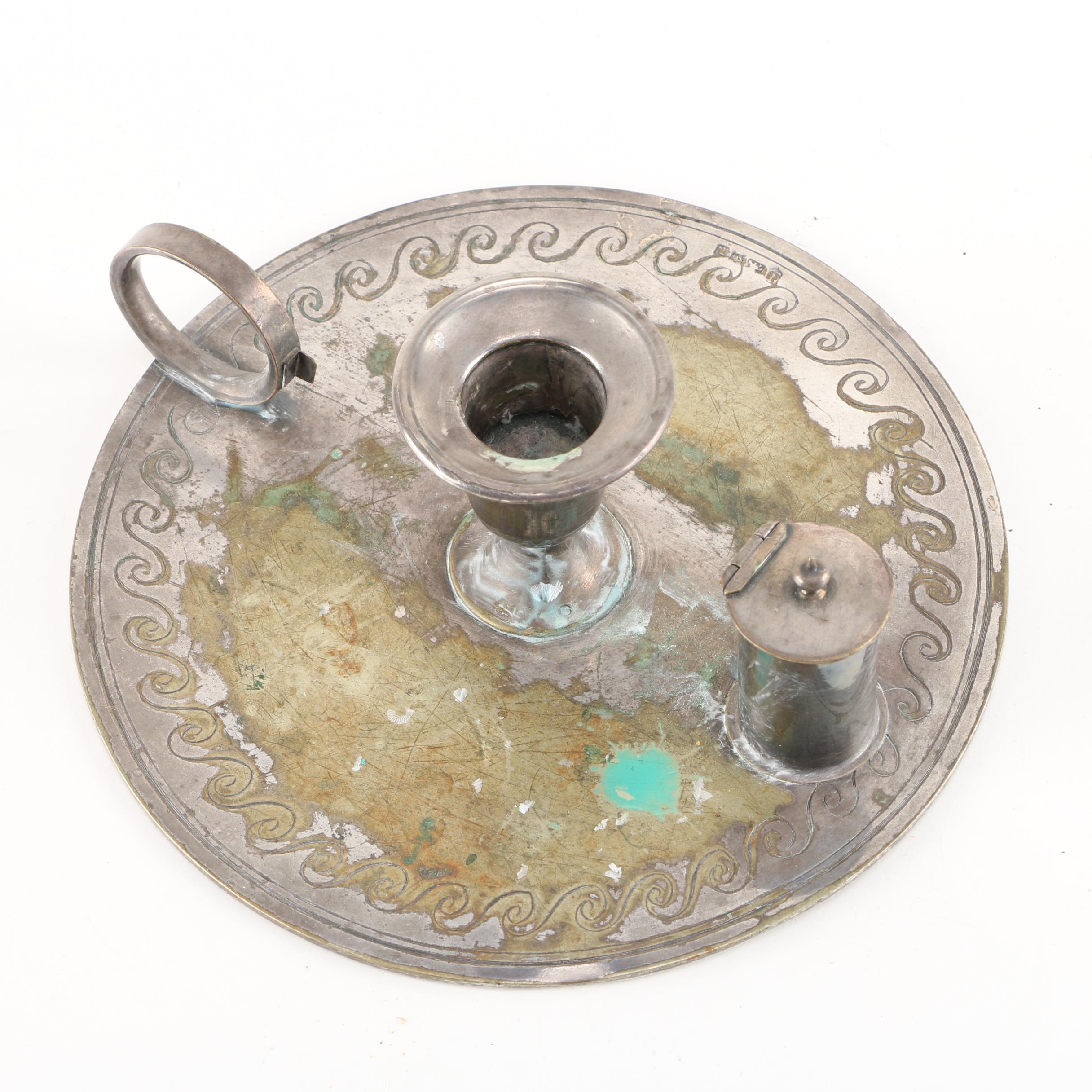 Silver Plate John Sherwood and Sons Silver Plate Chamberstick and Ronson Table Lighter