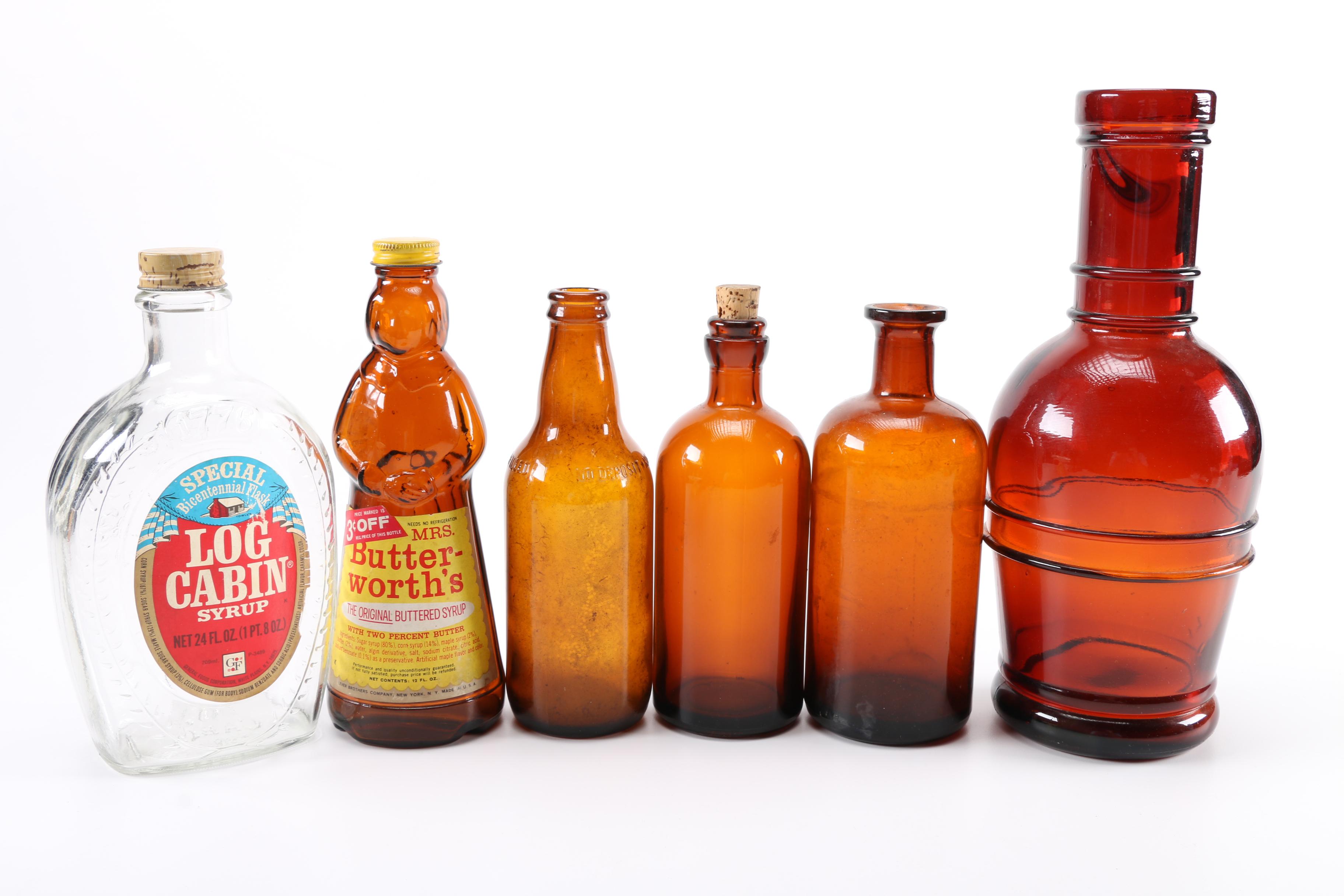 Assorted Decor Featuring Amber Glass Bottles