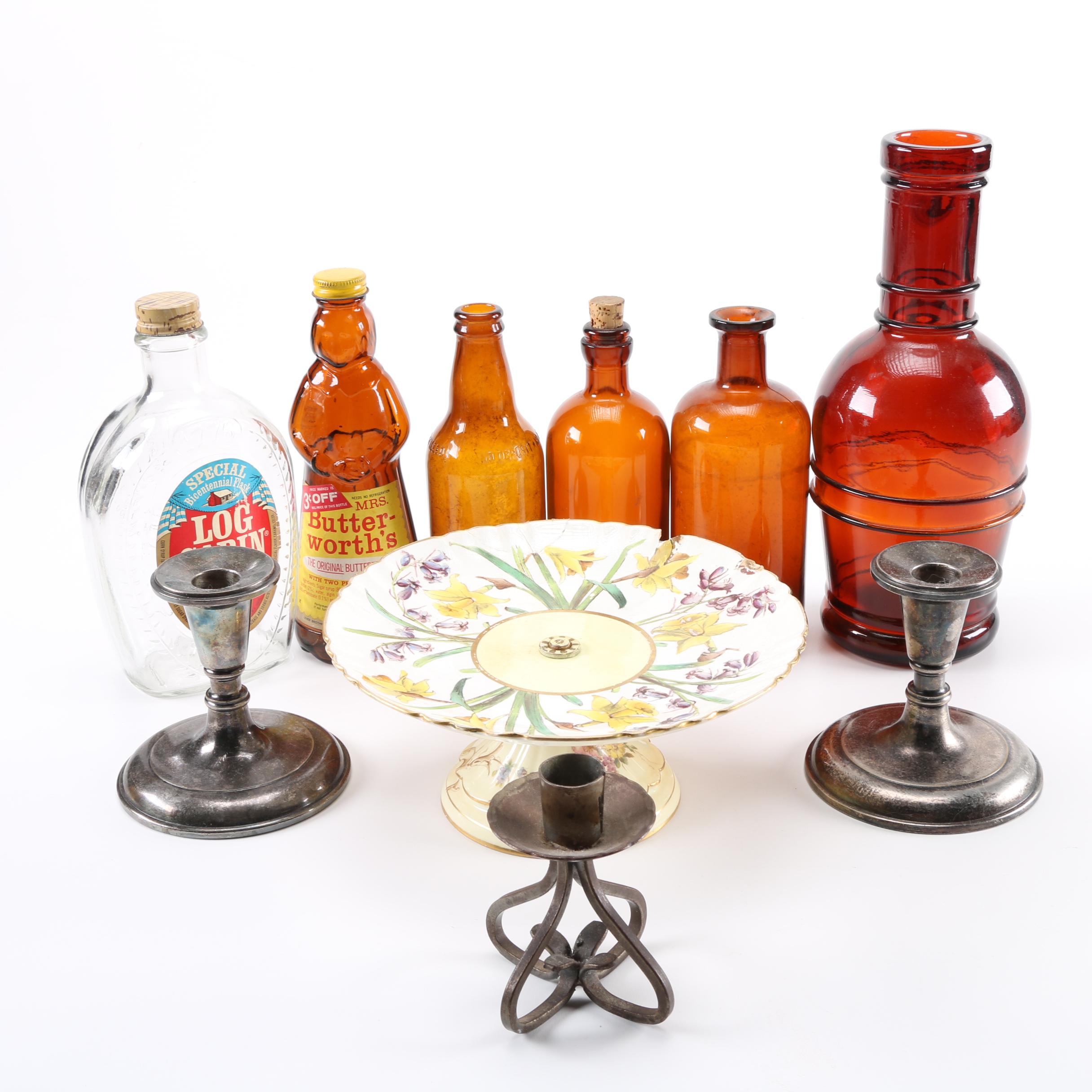 Assorted Decor Featuring Amber Glass Bottles