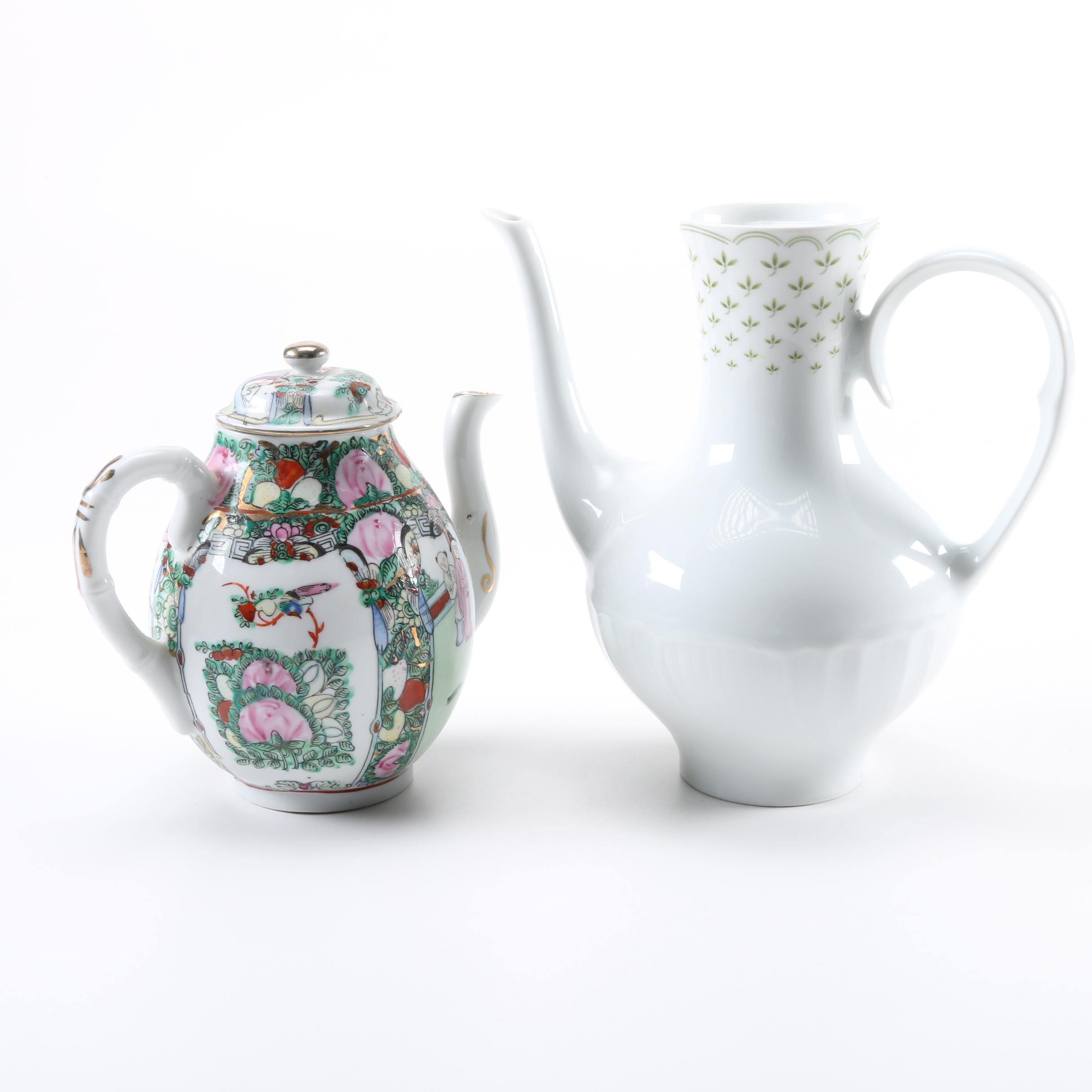Porcelain Rose Medallion Teapot and  Irasia Coffee Pot