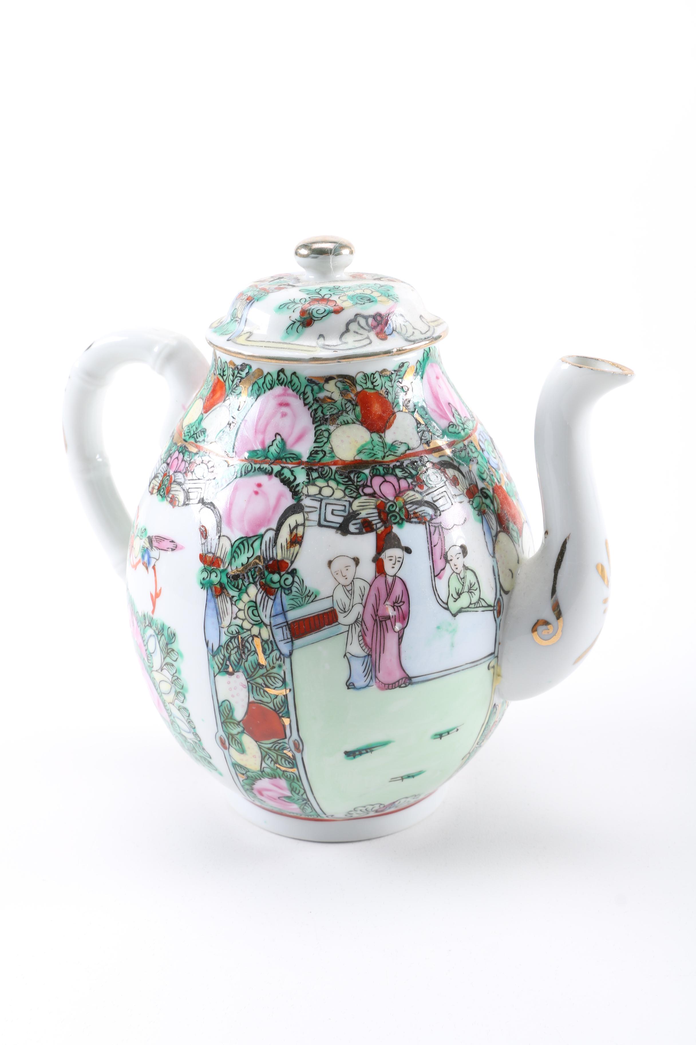 Porcelain Rose Medallion Teapot and  Irasia Coffee Pot