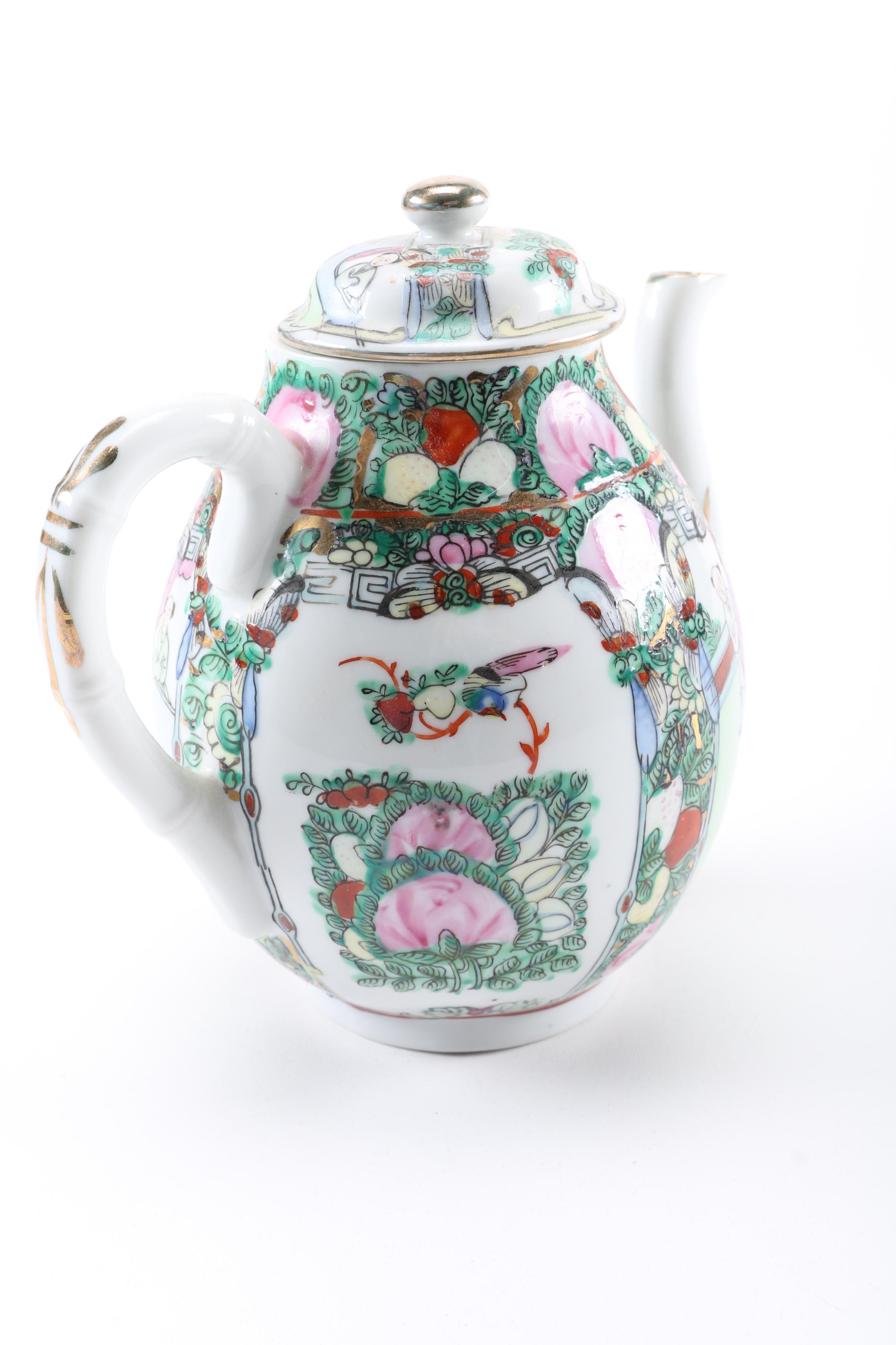 Porcelain Rose Medallion Teapot and  Irasia Coffee Pot