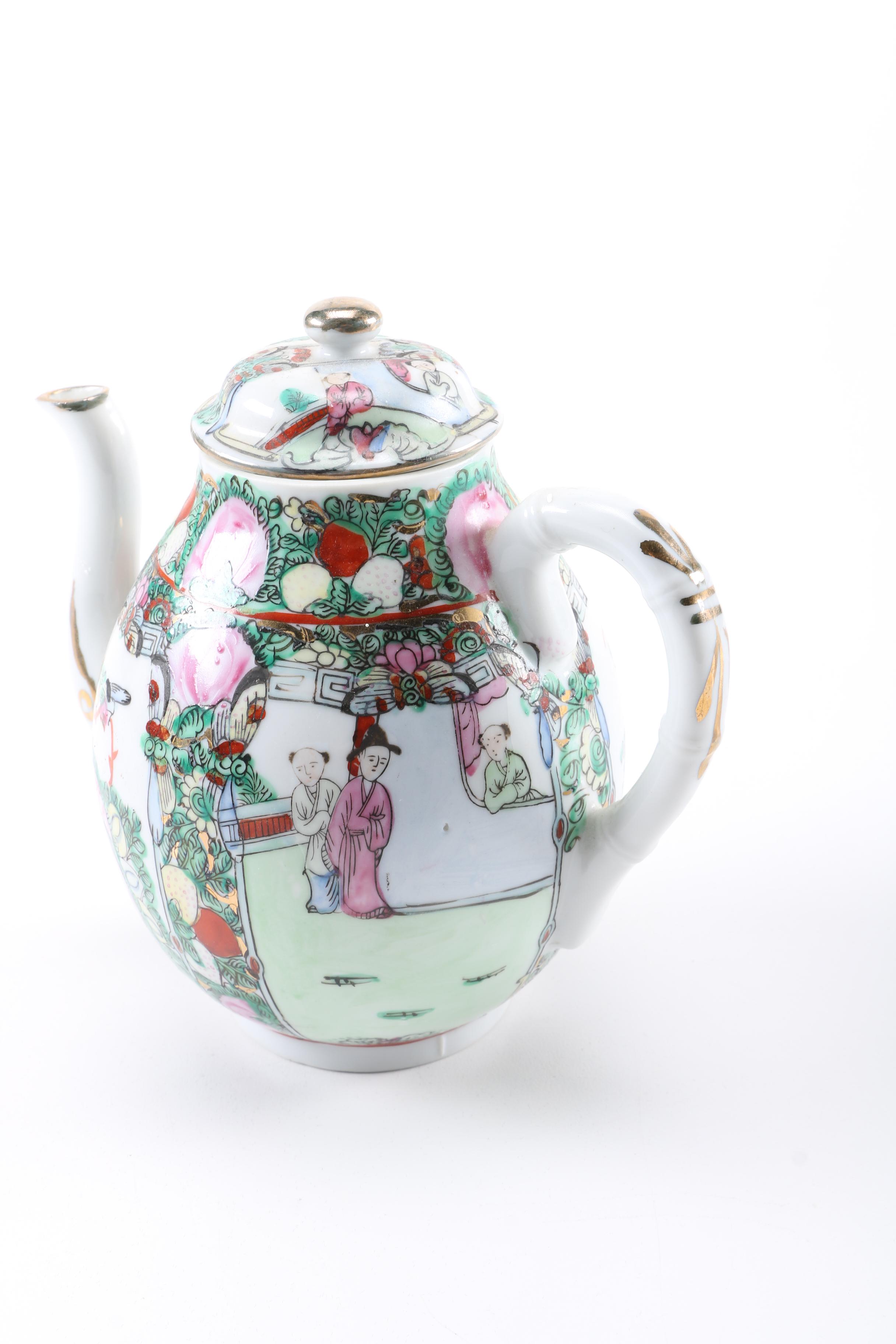 Porcelain Rose Medallion Teapot and  Irasia Coffee Pot