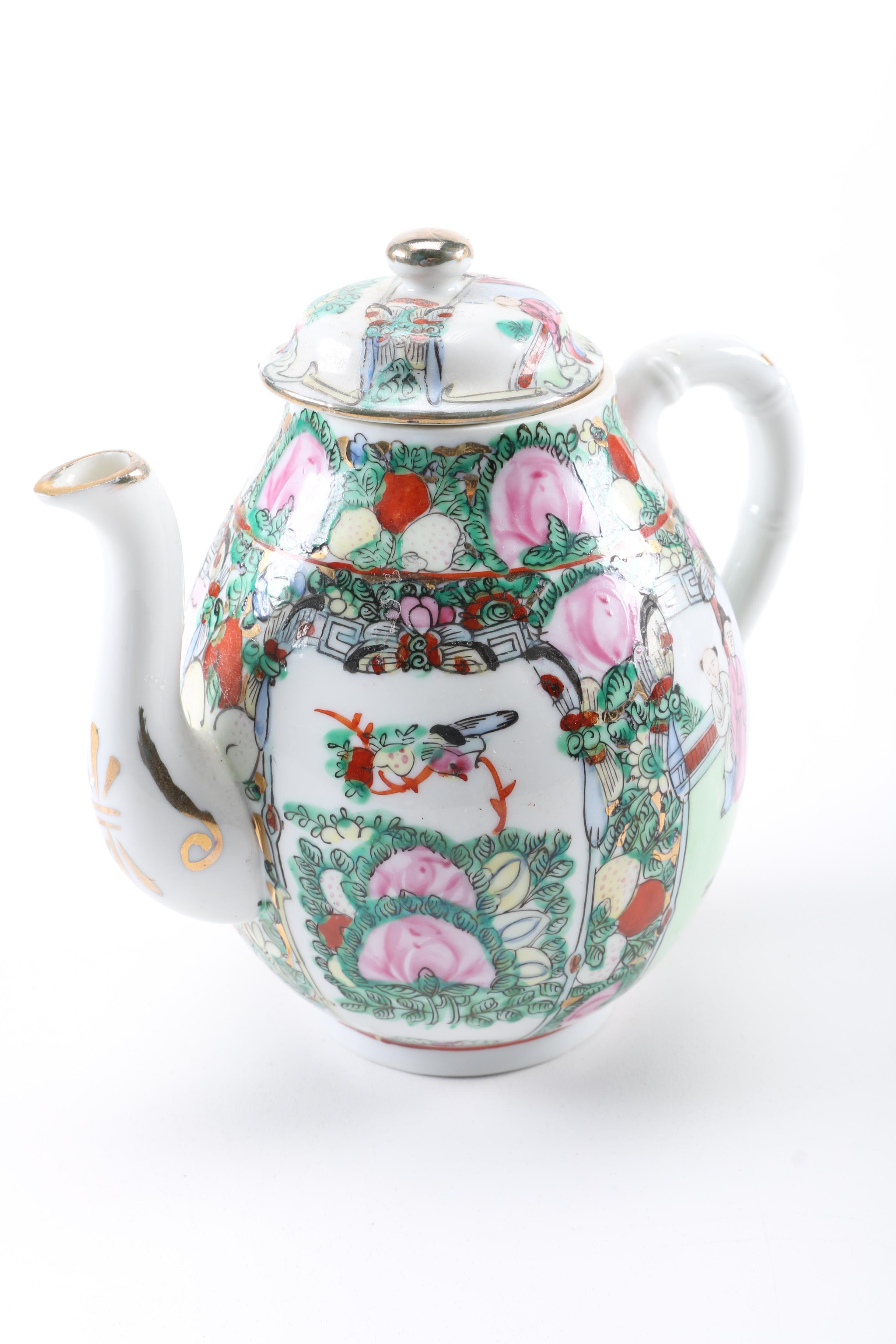 Porcelain Rose Medallion Teapot and  Irasia Coffee Pot