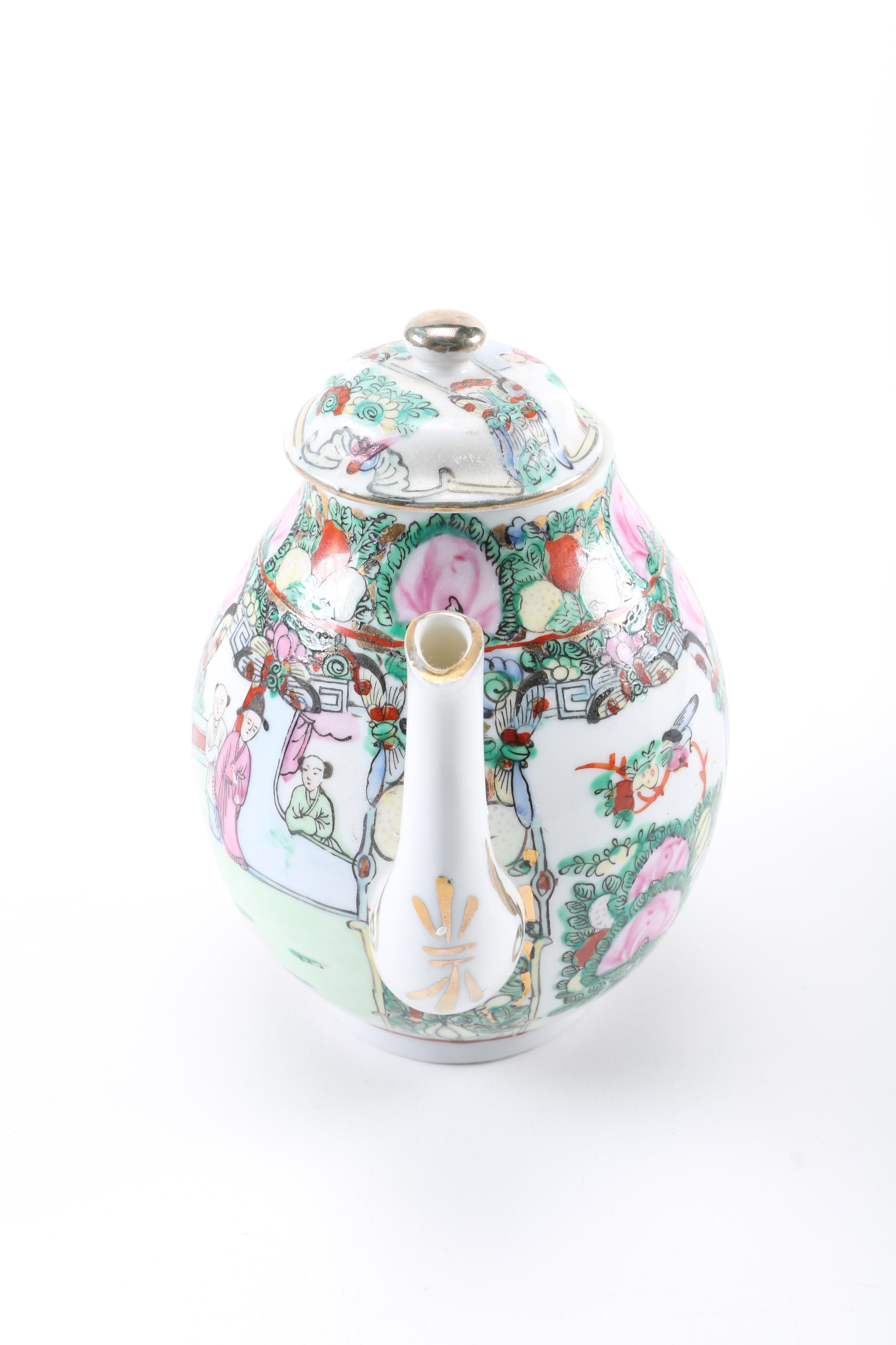 Porcelain Rose Medallion Teapot and  Irasia Coffee Pot