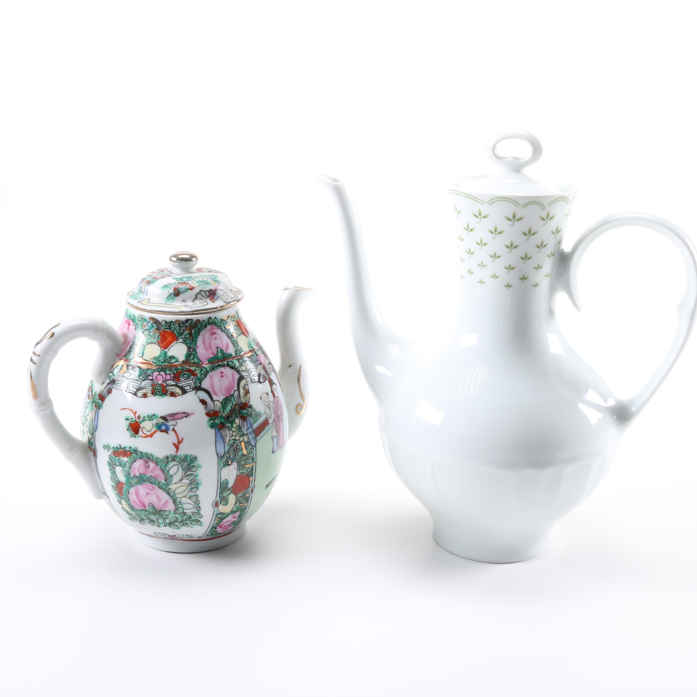 Porcelain Rose Medallion Teapot and  Irasia Coffee Pot