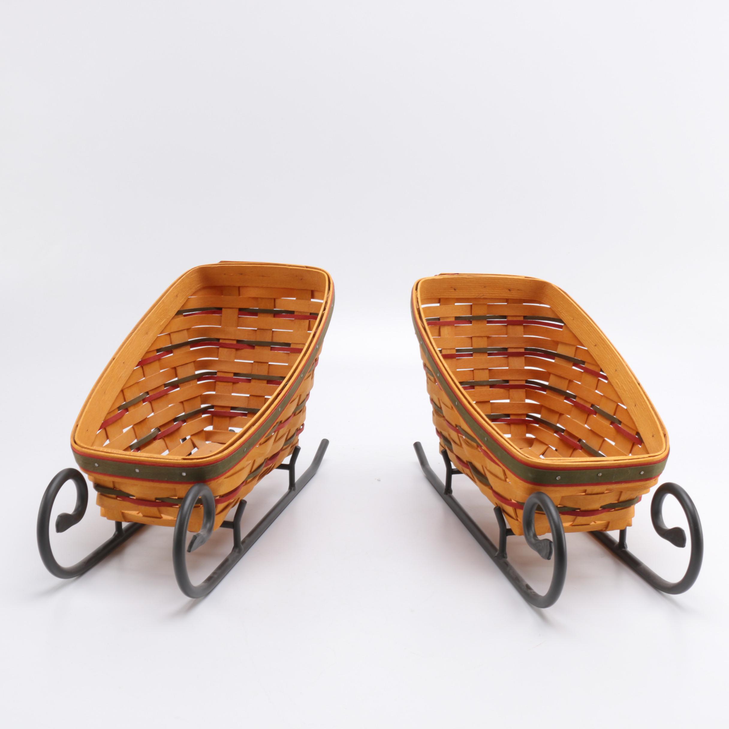 Longaberger Handwoven Sleigh Baskets with Metal Stands