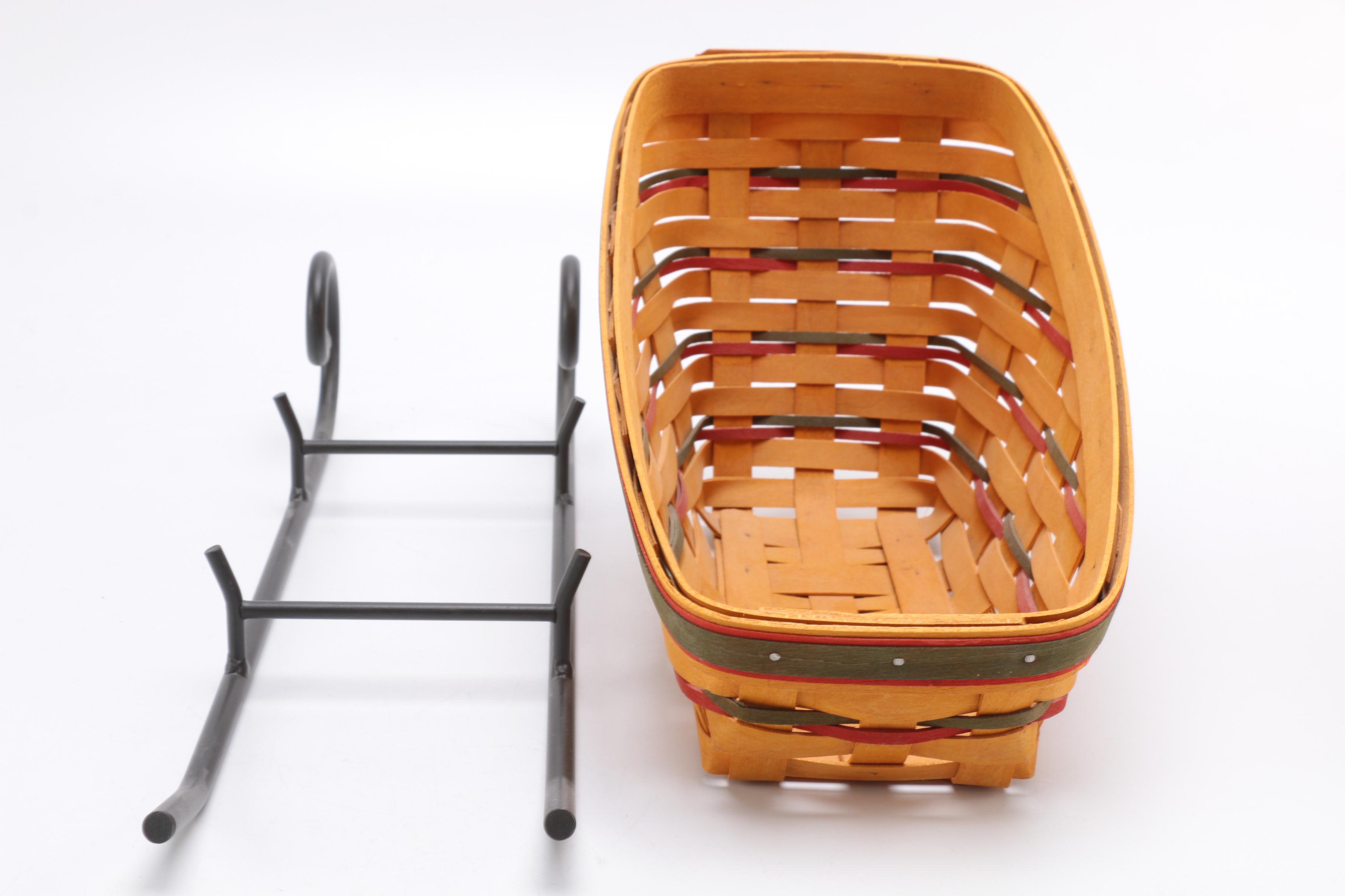 Longaberger Handwoven Sleigh Baskets with Metal Stands